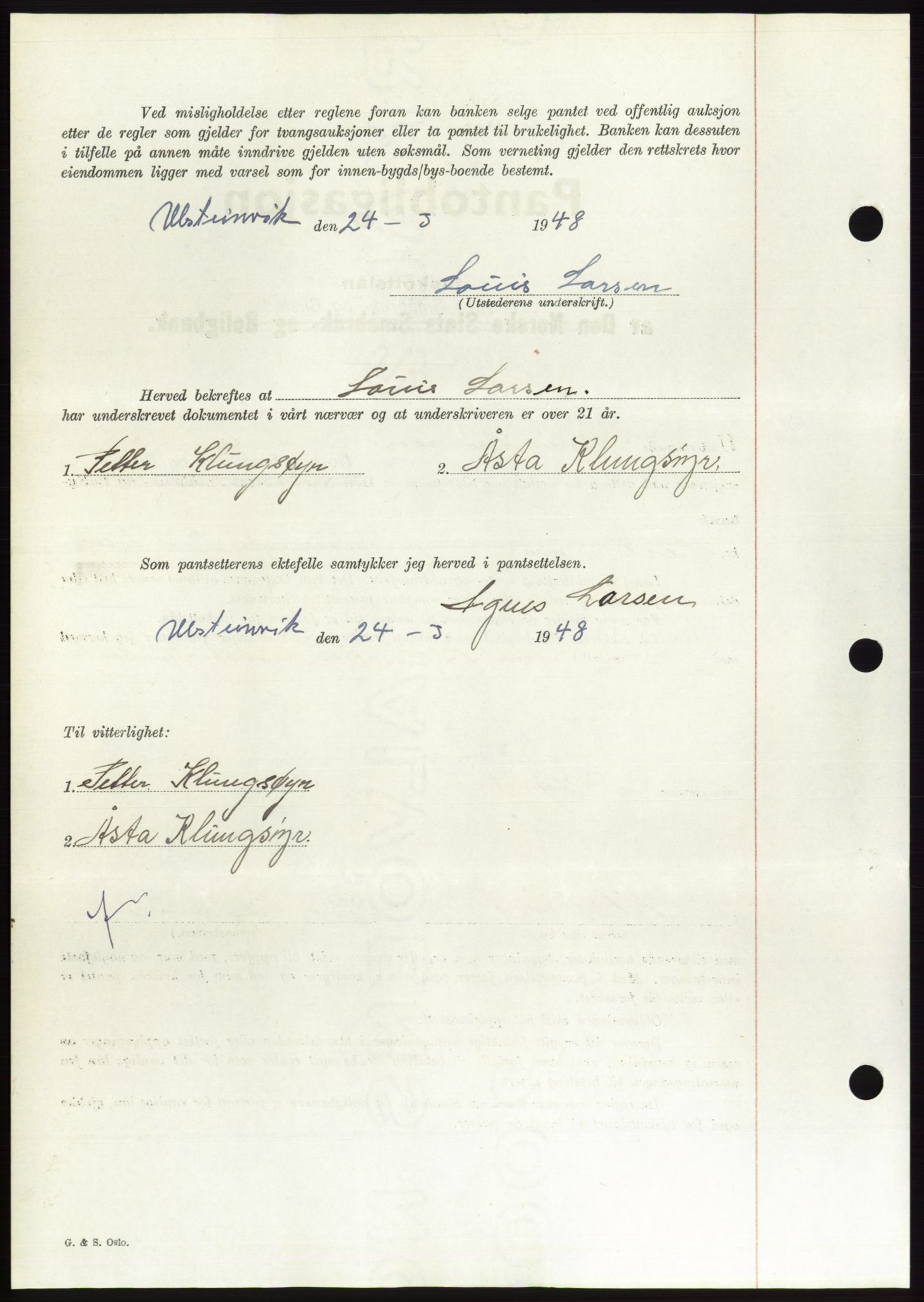 Søre Sunnmøre sorenskriveri, AV/SAT-A-4122/1/2/2C/L0115: Mortgage book no. 3B, 1947-1948, Diary no: : 407/1948