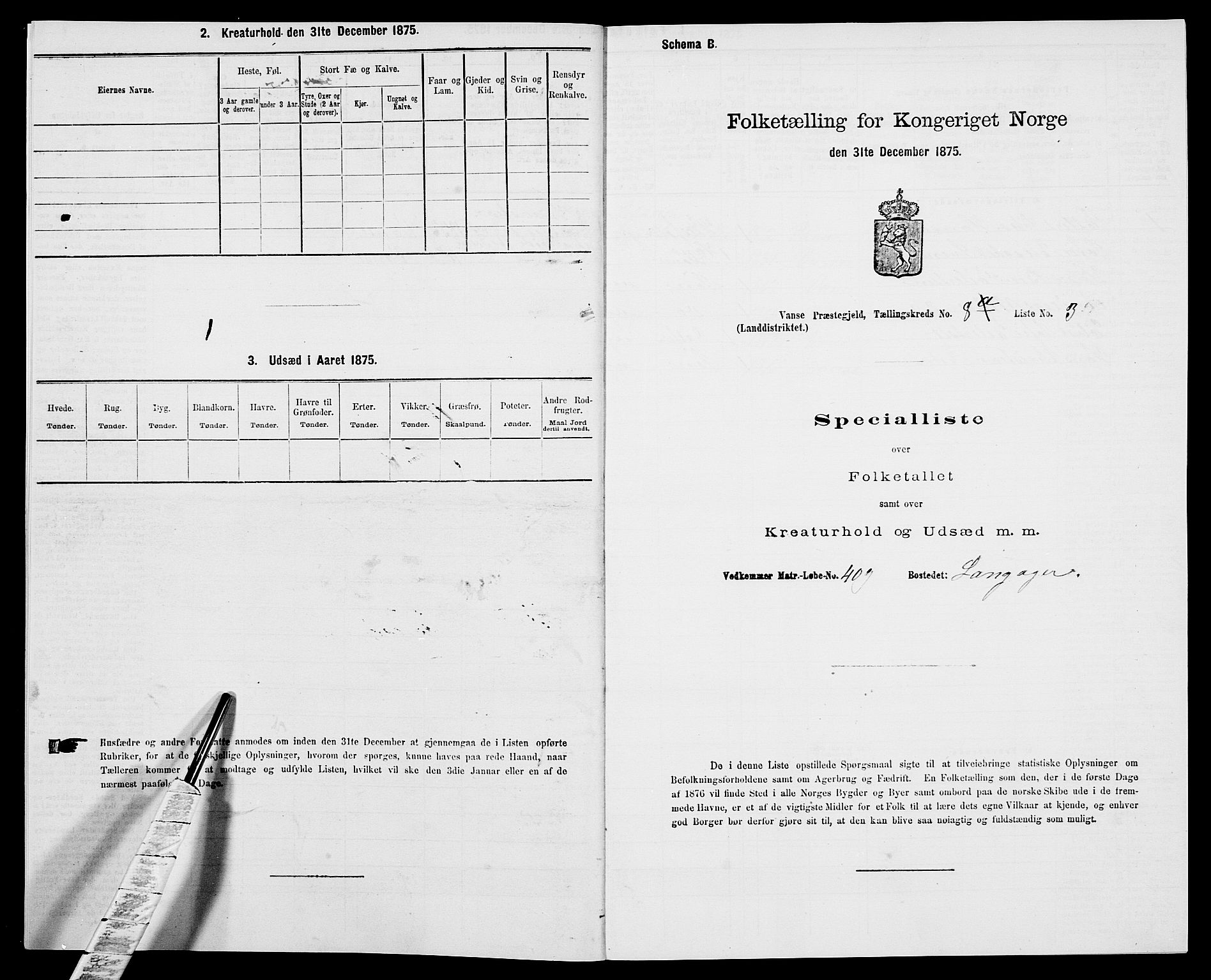 SAK, 1875 census for 1041L Vanse/Vanse og Farsund, 1875, p. 1483