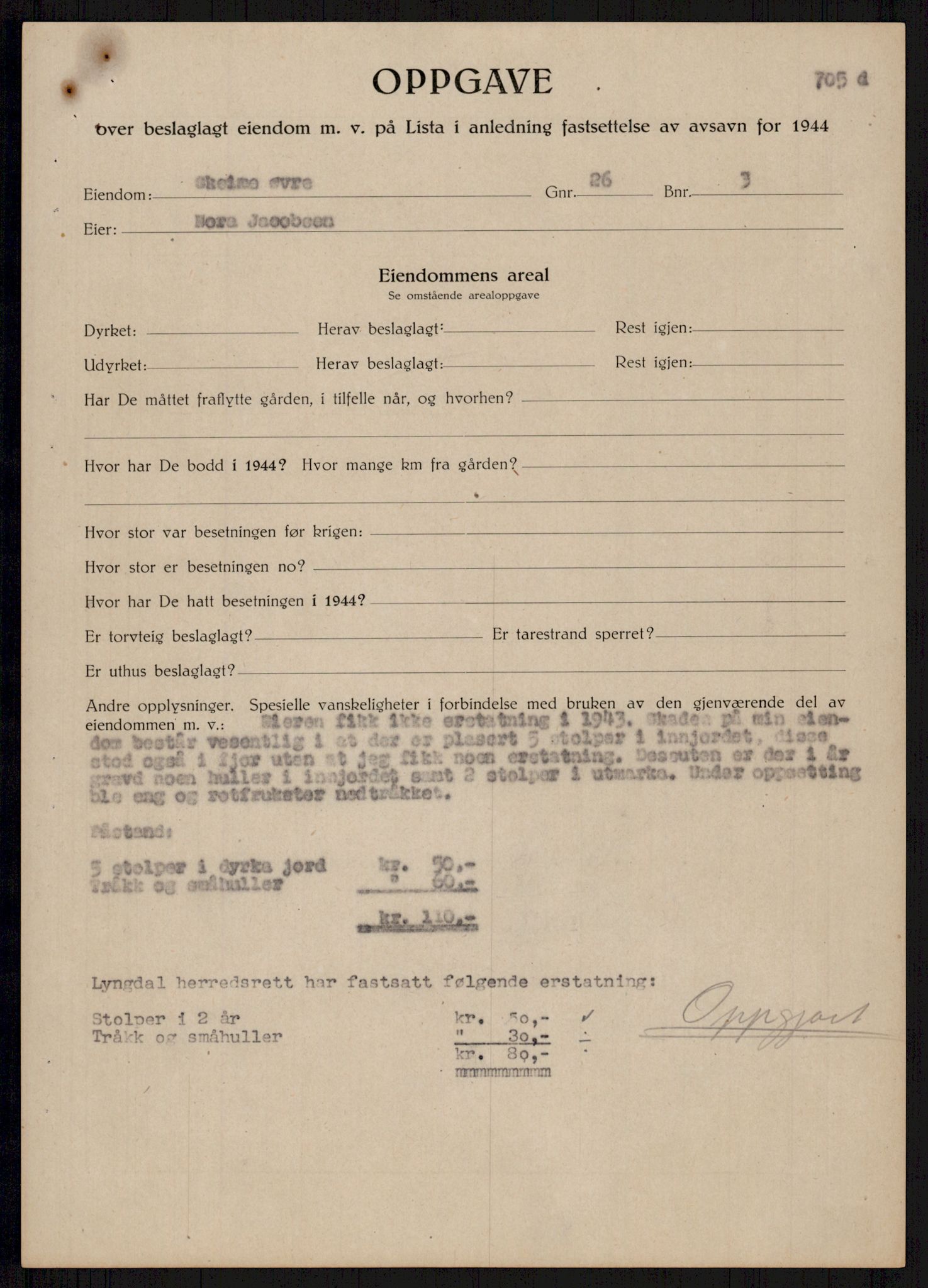 Forsvarsdepartementet, 10. kontor / Oppgjørskontoret, AV/RA-RAFA-1225/D/Db/L0178: Lista oppgjørskontor, 1941-1947, p. 1764