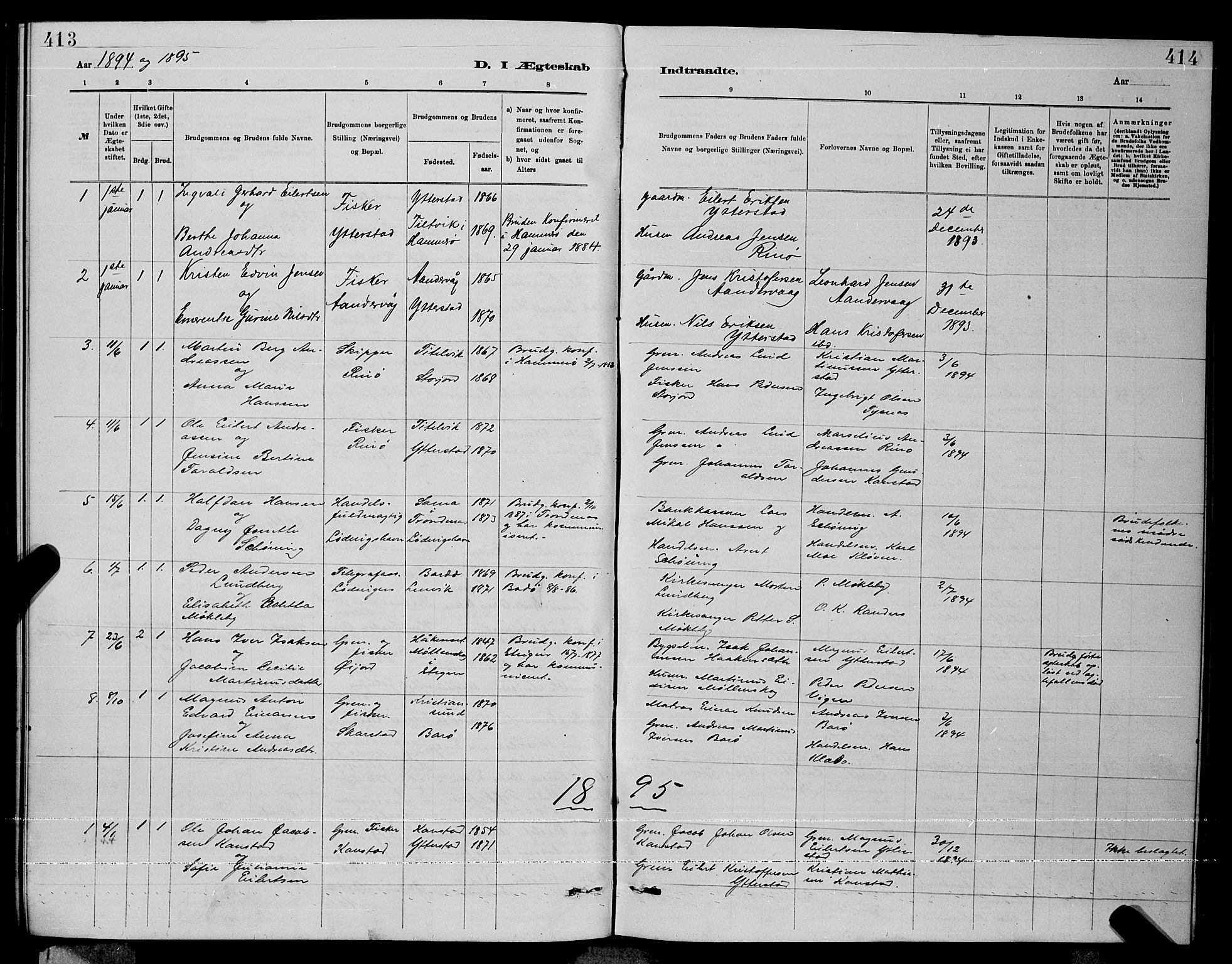 Ministerialprotokoller, klokkerbøker og fødselsregistre - Nordland, AV/SAT-A-1459/872/L1047: Parish register (copy) no. 872C03, 1880-1897, p. 413-414