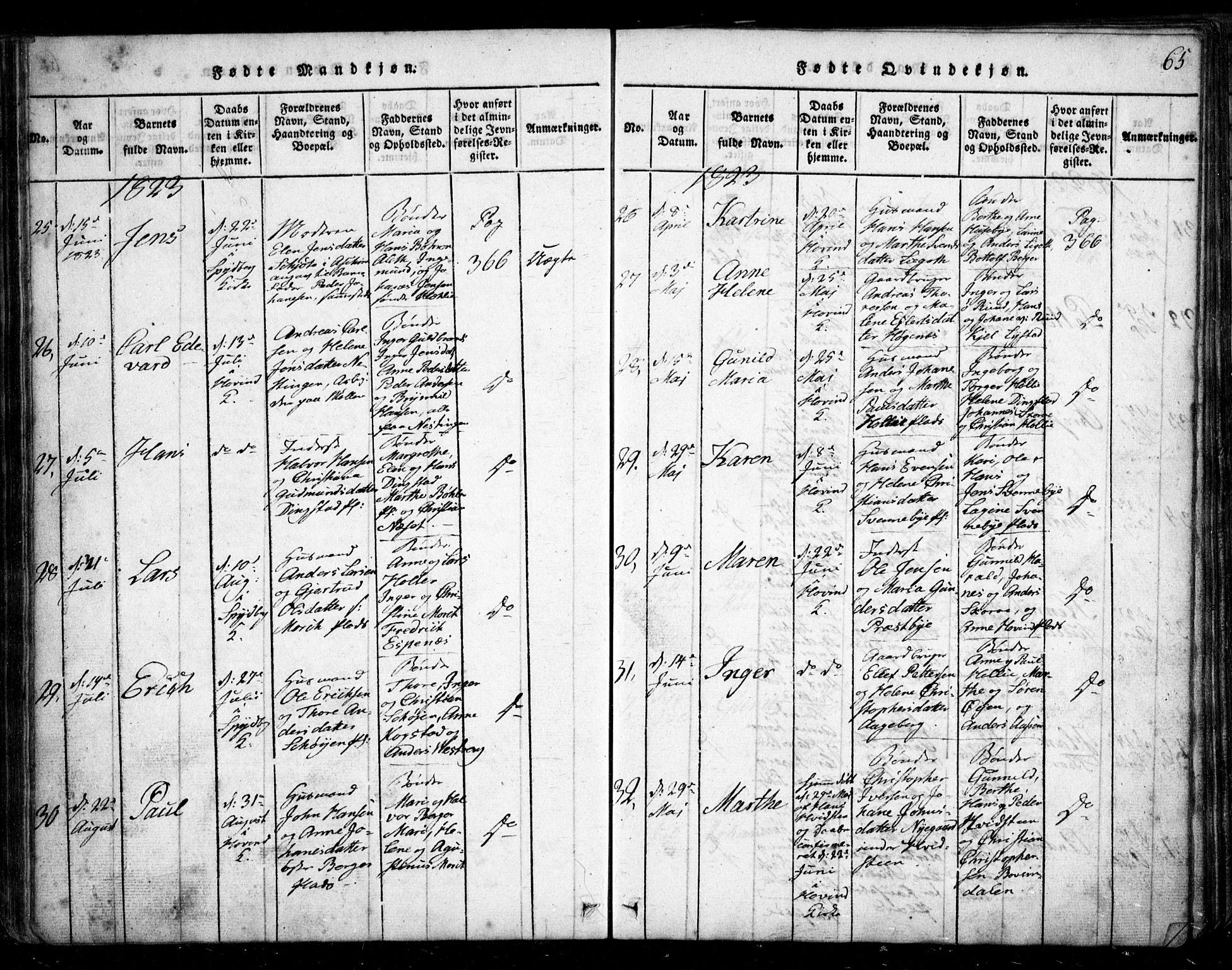 Spydeberg prestekontor Kirkebøker, SAO/A-10924/G/Ga/L0001: Parish register (copy) no. I 1, 1814-1868, p. 65