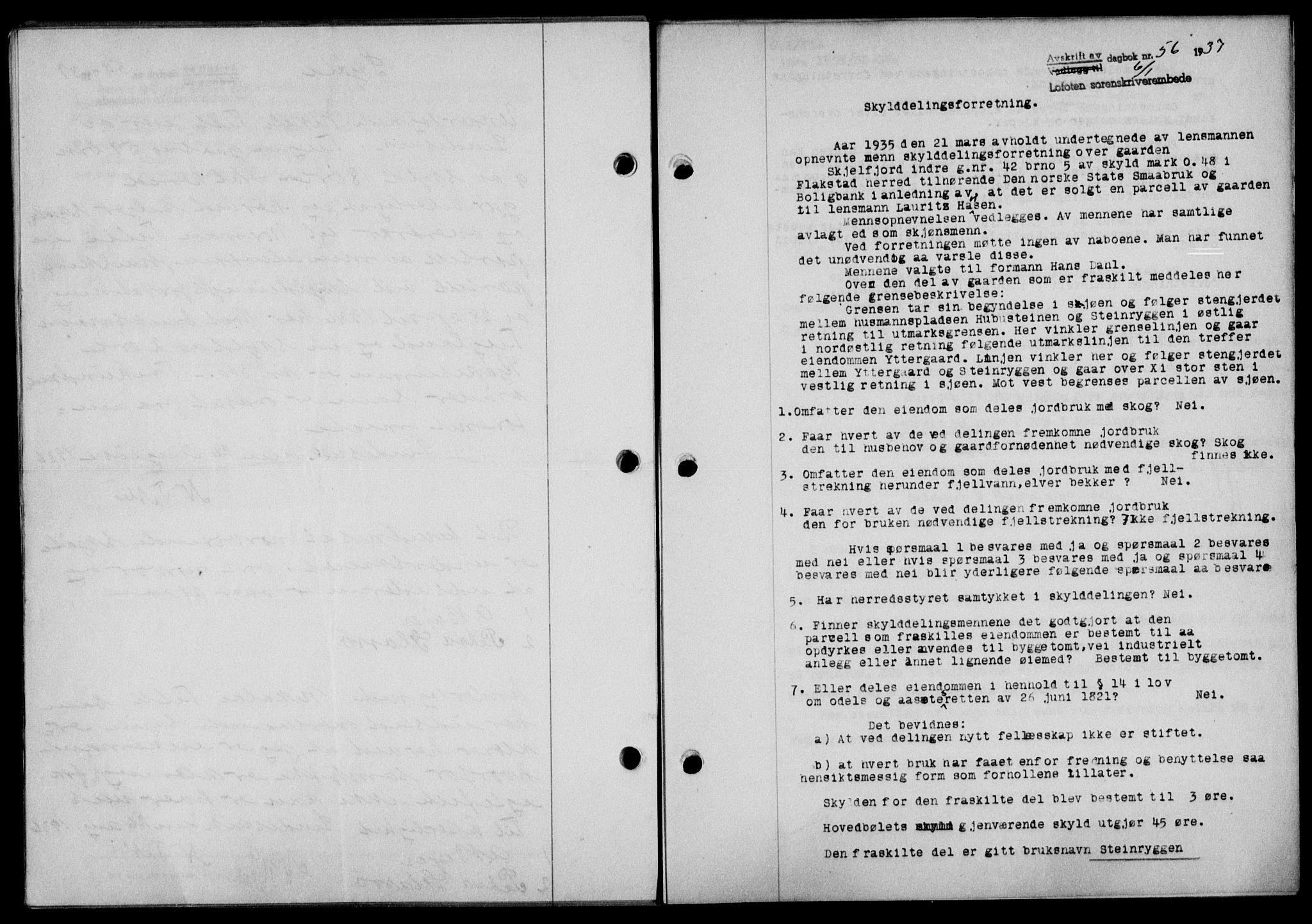Lofoten sorenskriveri, SAT/A-0017/1/2/2C/L0001a: Mortgage book no. 1a, 1936-1937, Diary no: : 56/1937