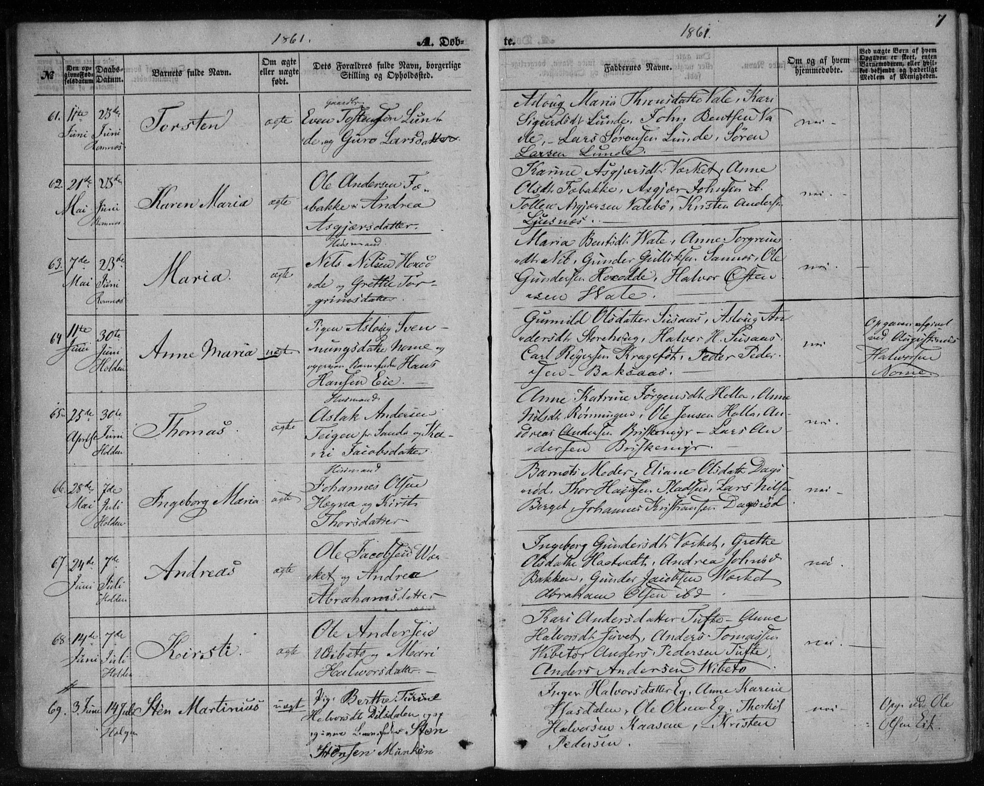 Holla kirkebøker, SAKO/A-272/F/Fa/L0006: Parish register (official) no. 6, 1861-1869, p. 7