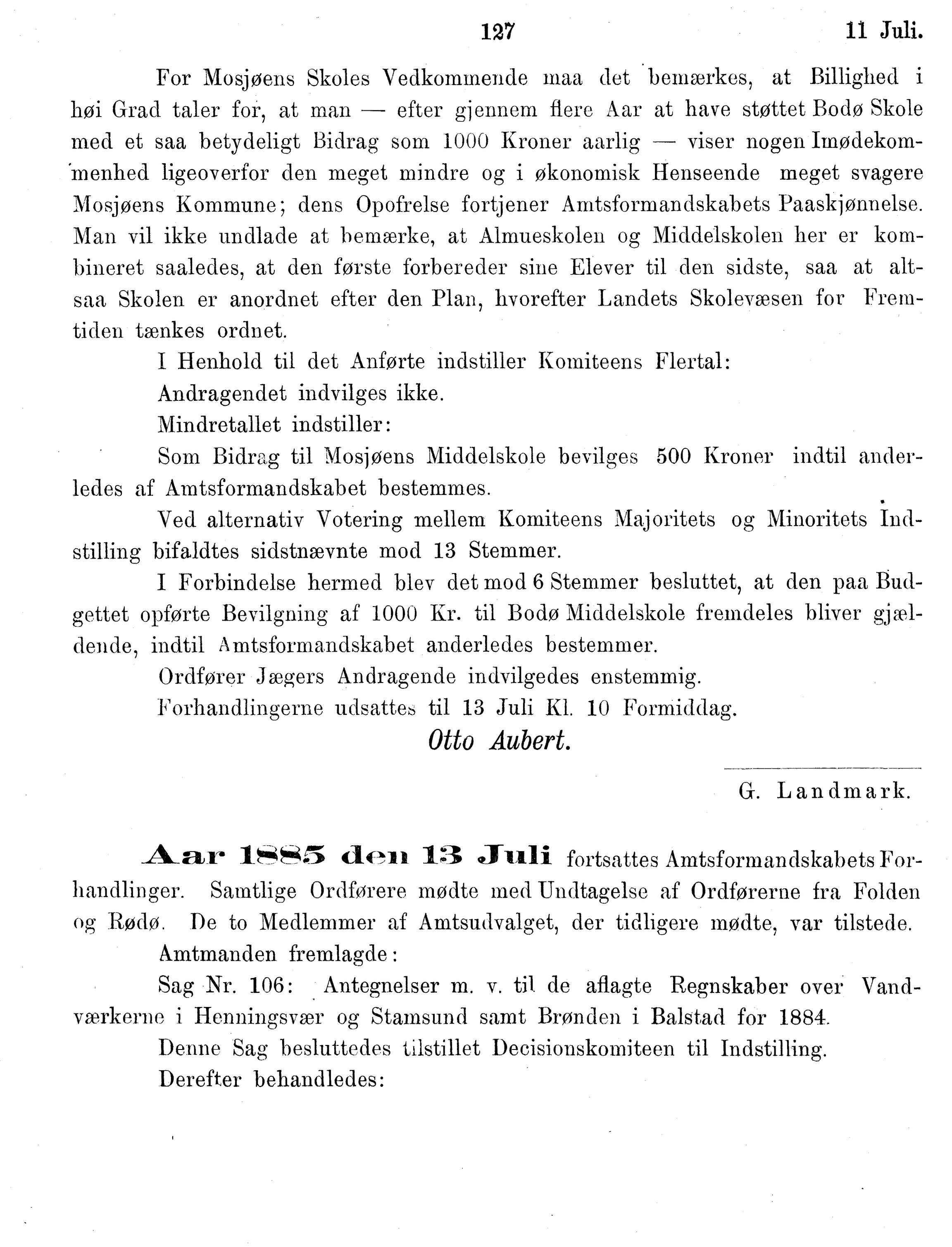 Nordland Fylkeskommune. Fylkestinget, AIN/NFK-17/176/A/Ac/L0014: Fylkestingsforhandlinger 1881-1885, 1881-1885, p. 127