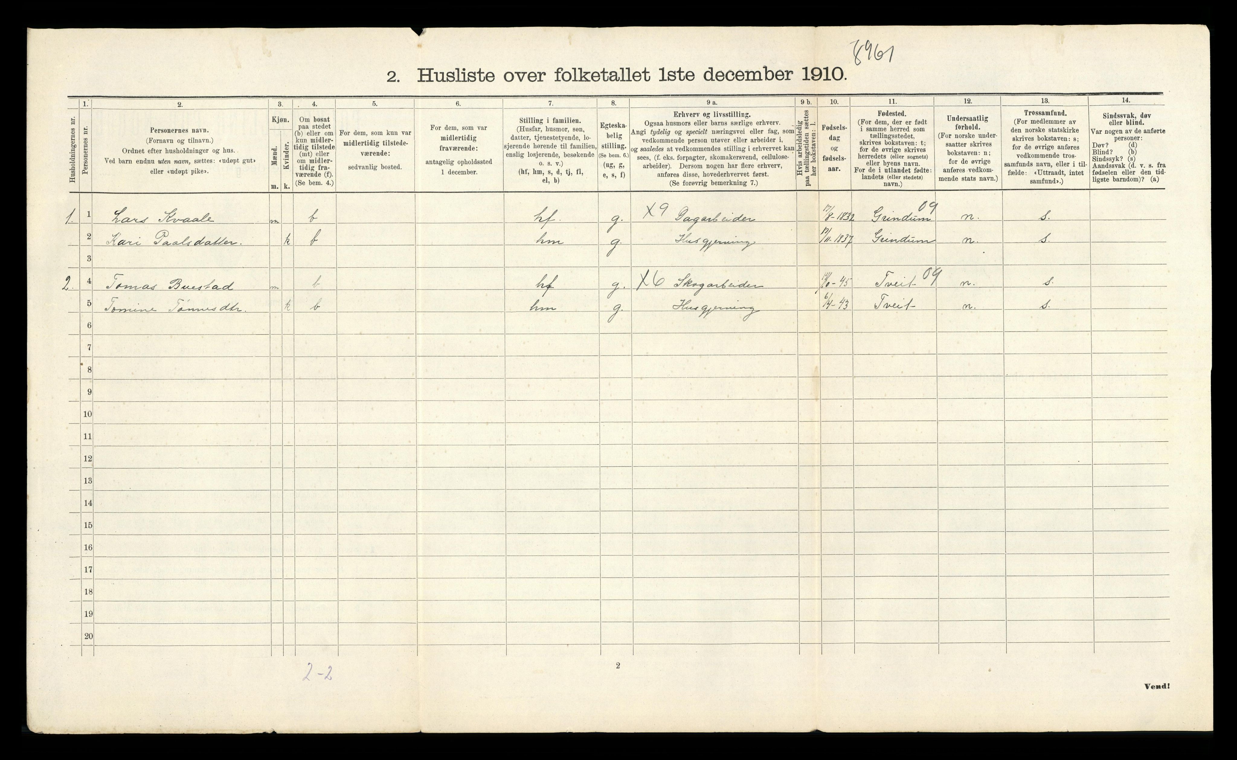 RA, 1910 census for Birkenes, 1910, p. 43