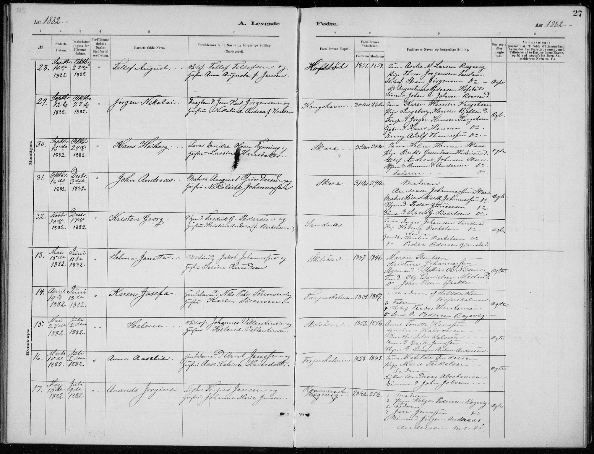 Tromøy sokneprestkontor, SAK/1111-0041/F/Fb/L0005: Parish register (copy) no. B 5, 1877-1891, p. 27