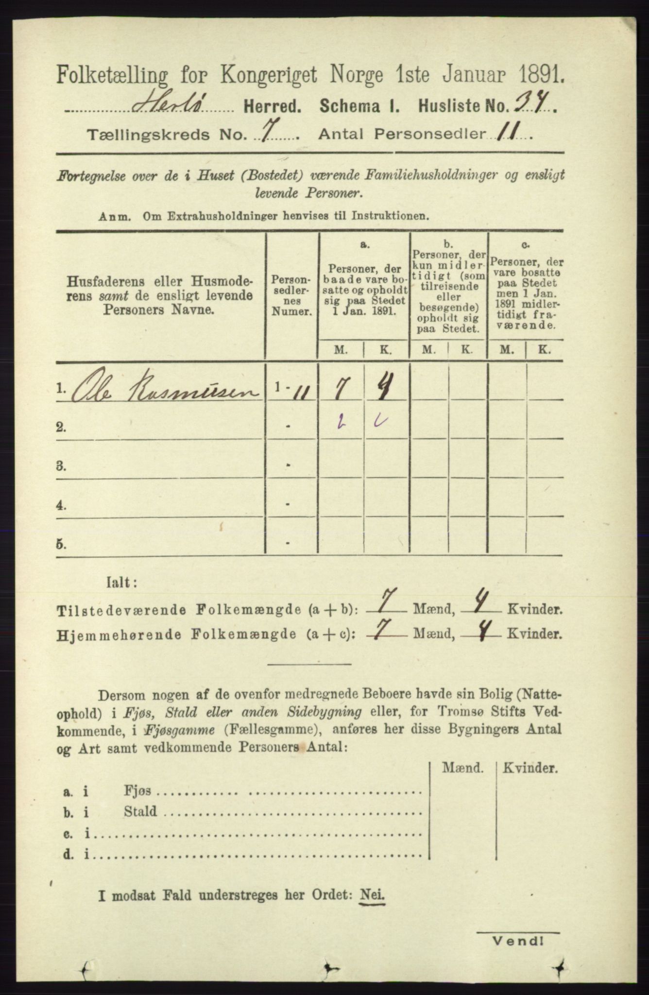 RA, 1891 census for 1258 Herdla, 1891, p. 3092