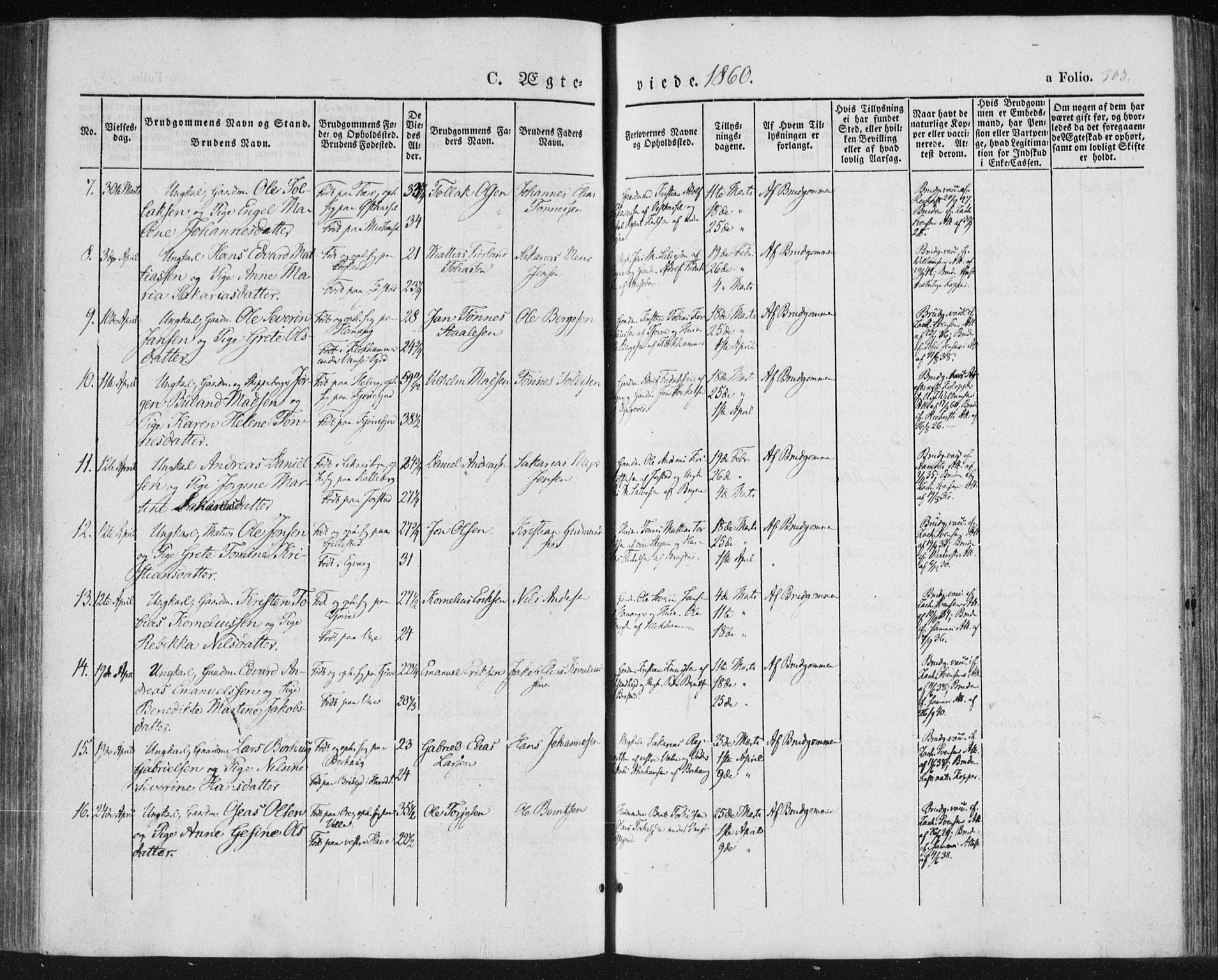 Lista sokneprestkontor, AV/SAK-1111-0027/F/Fa/L0010: Parish register (official) no. A 10, 1846-1861, p. 305