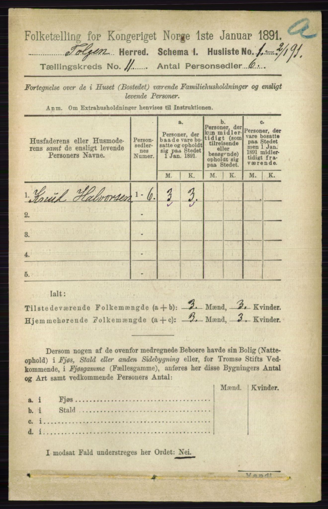 RA, 1891 census for 0436 Tolga, 1891, p. 3144