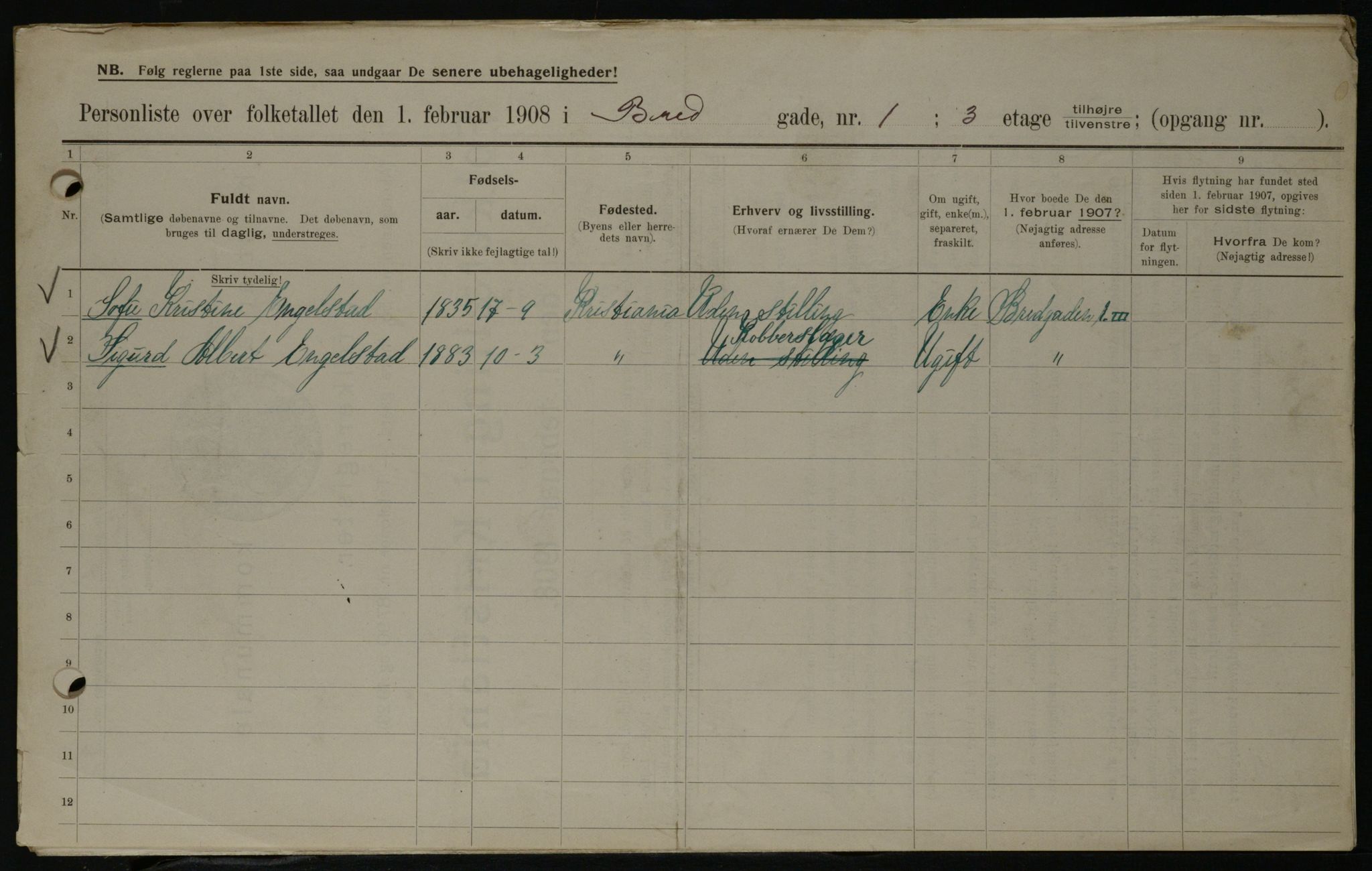 OBA, Municipal Census 1908 for Kristiania, 1908, p. 7893