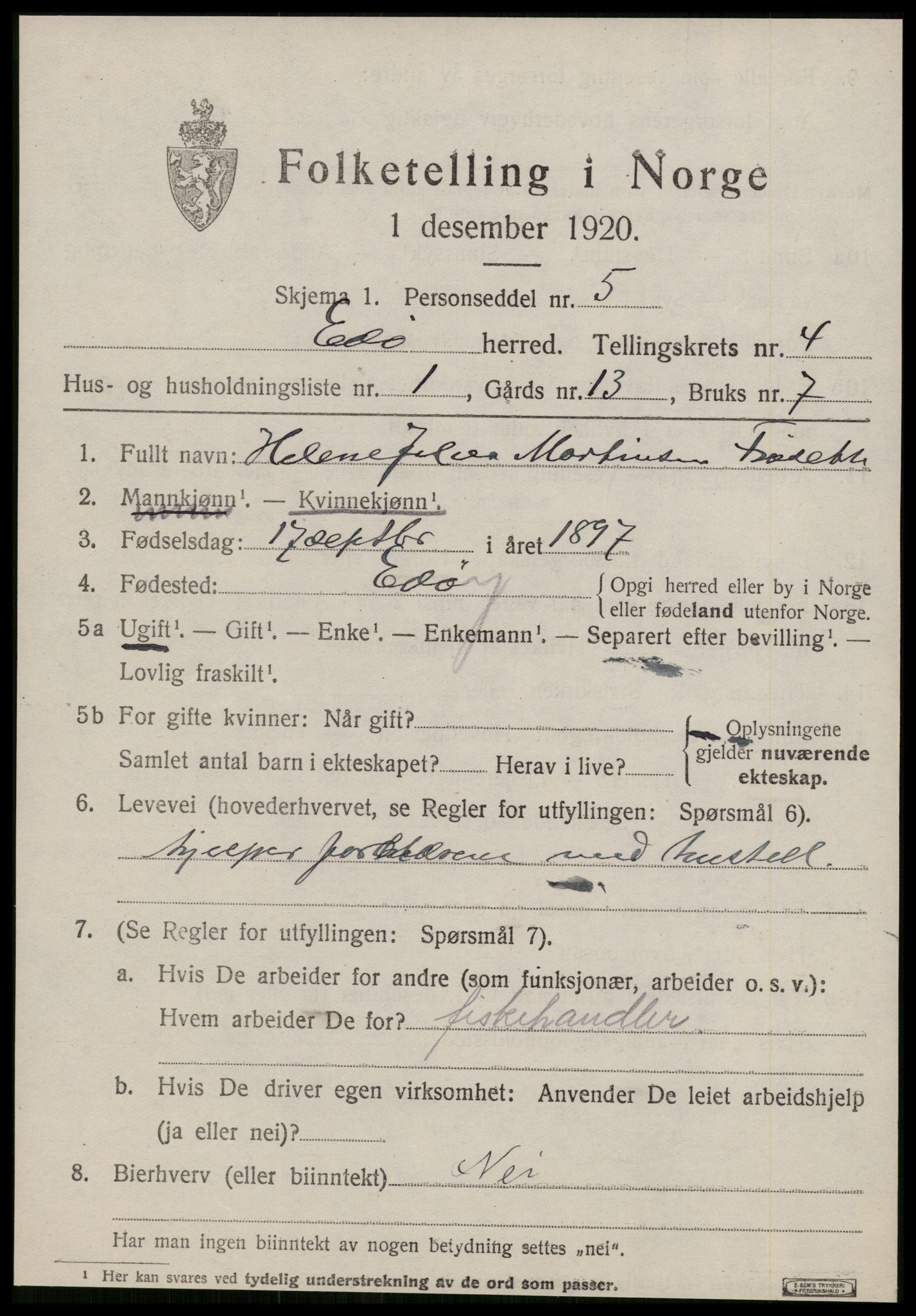 SAT, 1920 census for Edøy, 1920, p. 1320