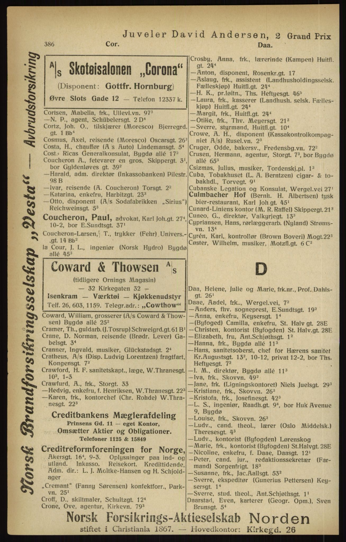 Kristiania/Oslo adressebok, PUBL/-, 1916, p. 386