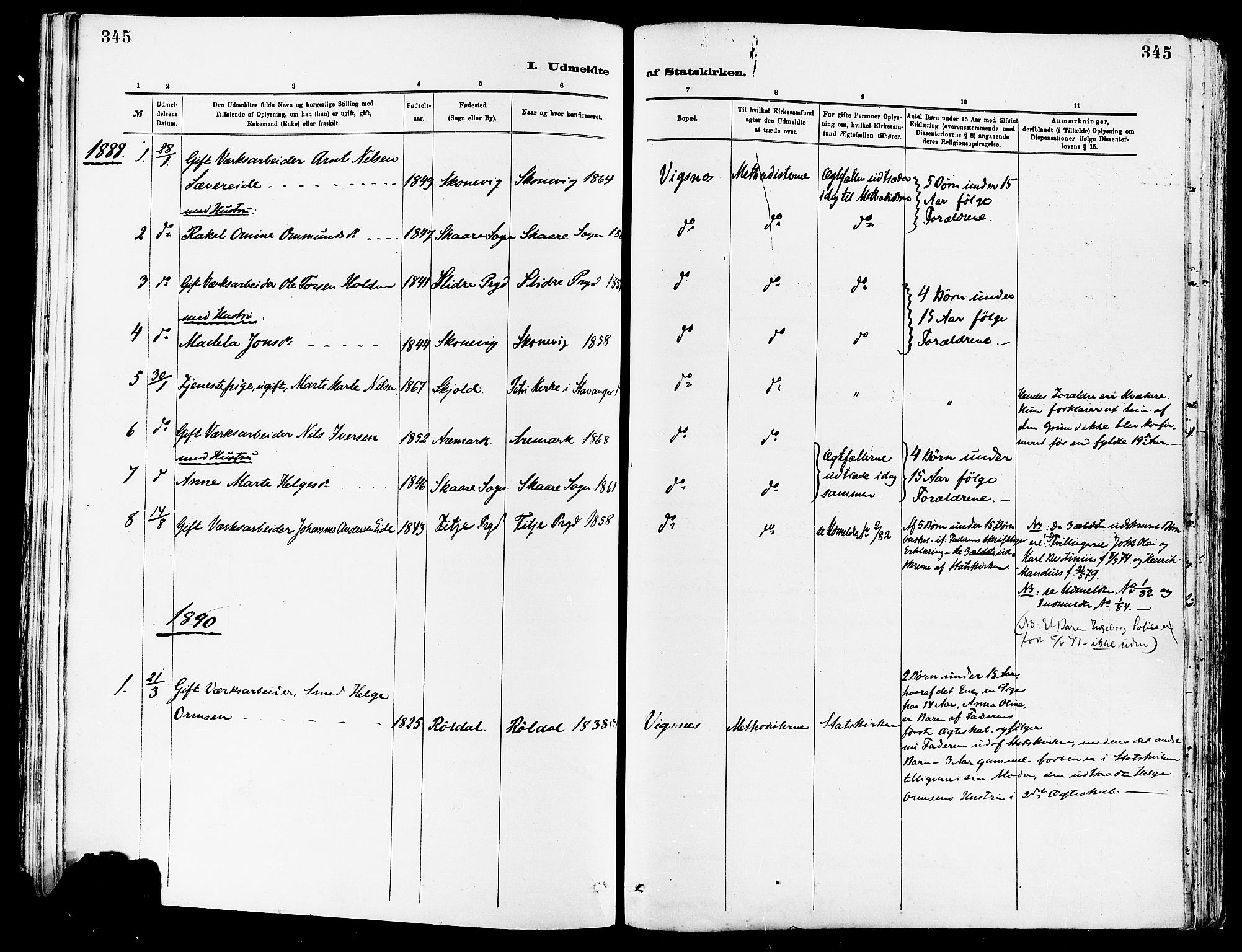 Avaldsnes sokneprestkontor, AV/SAST-A -101851/H/Ha/Haa/L0015: Parish register (official) no. A 15, 1880-1906, p. 345