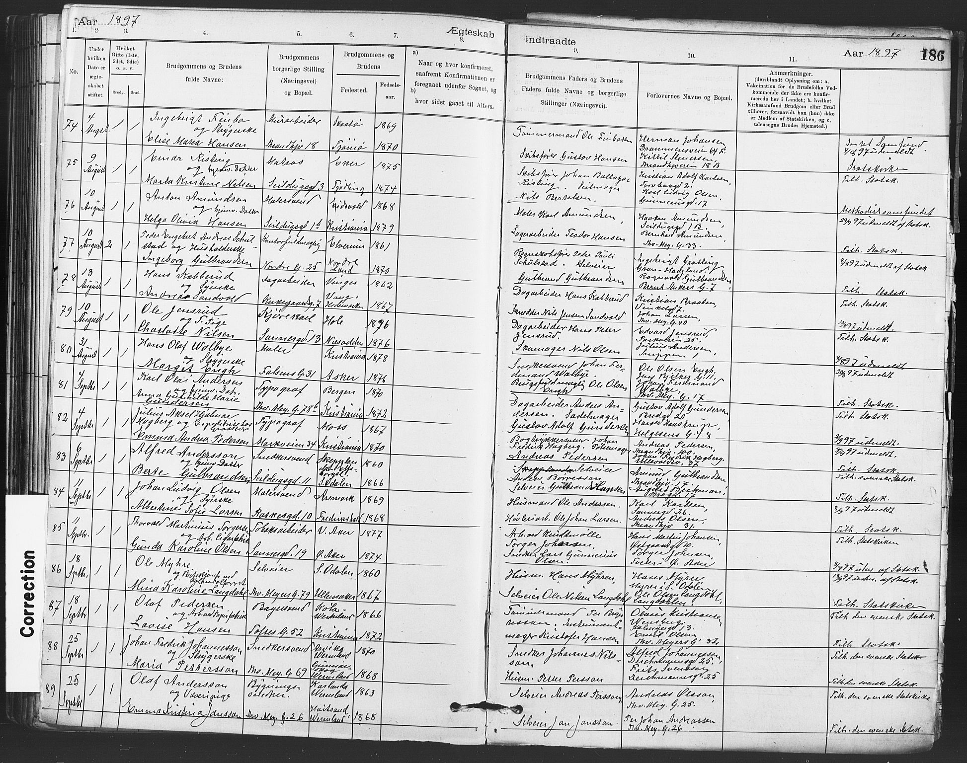 Paulus prestekontor Kirkebøker, SAO/A-10871/F/Fa/L0012: Parish register (official) no. 12, 1897-1908, p. 186