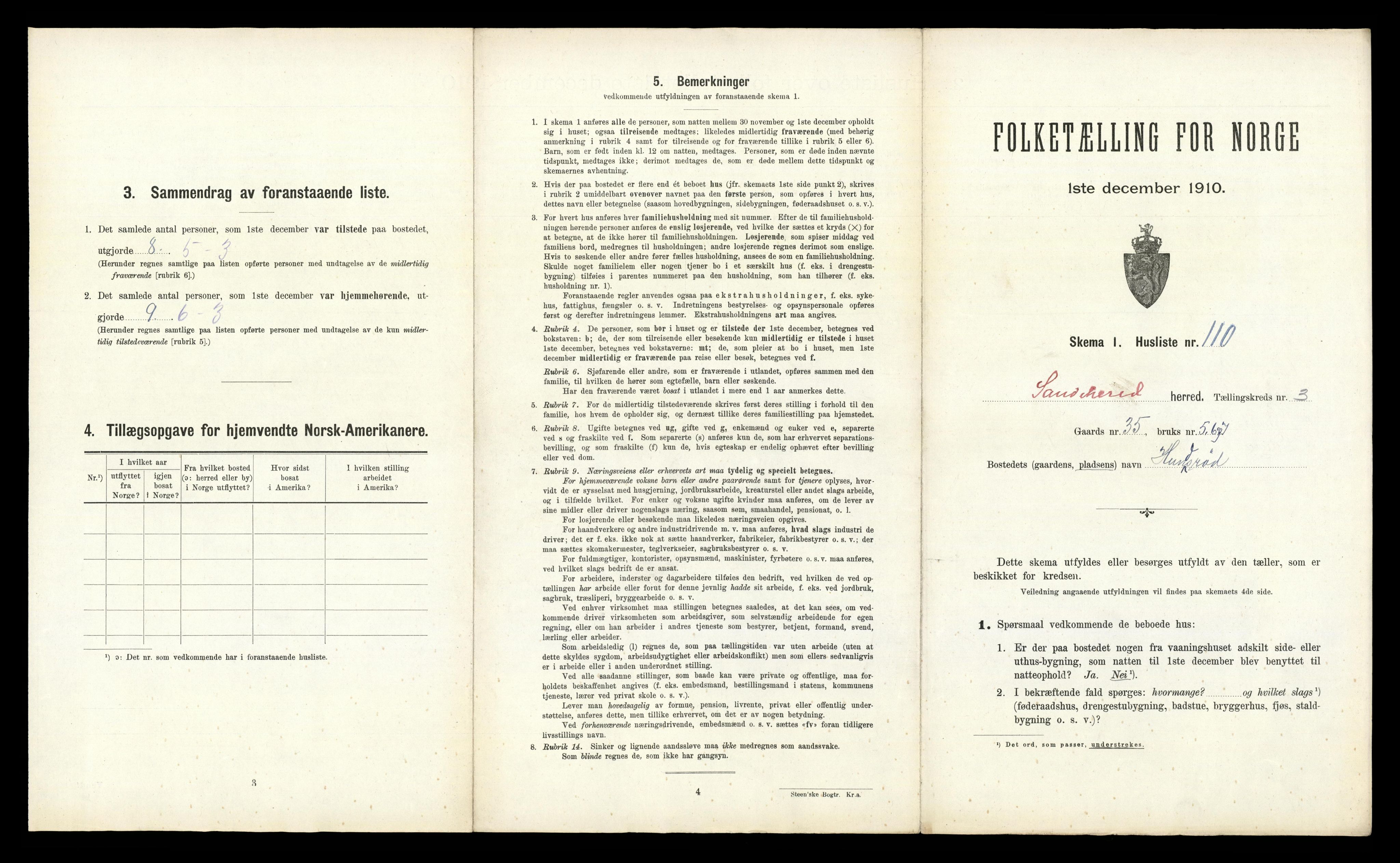 RA, 1910 census for Sandeherred, 1910, p. 733