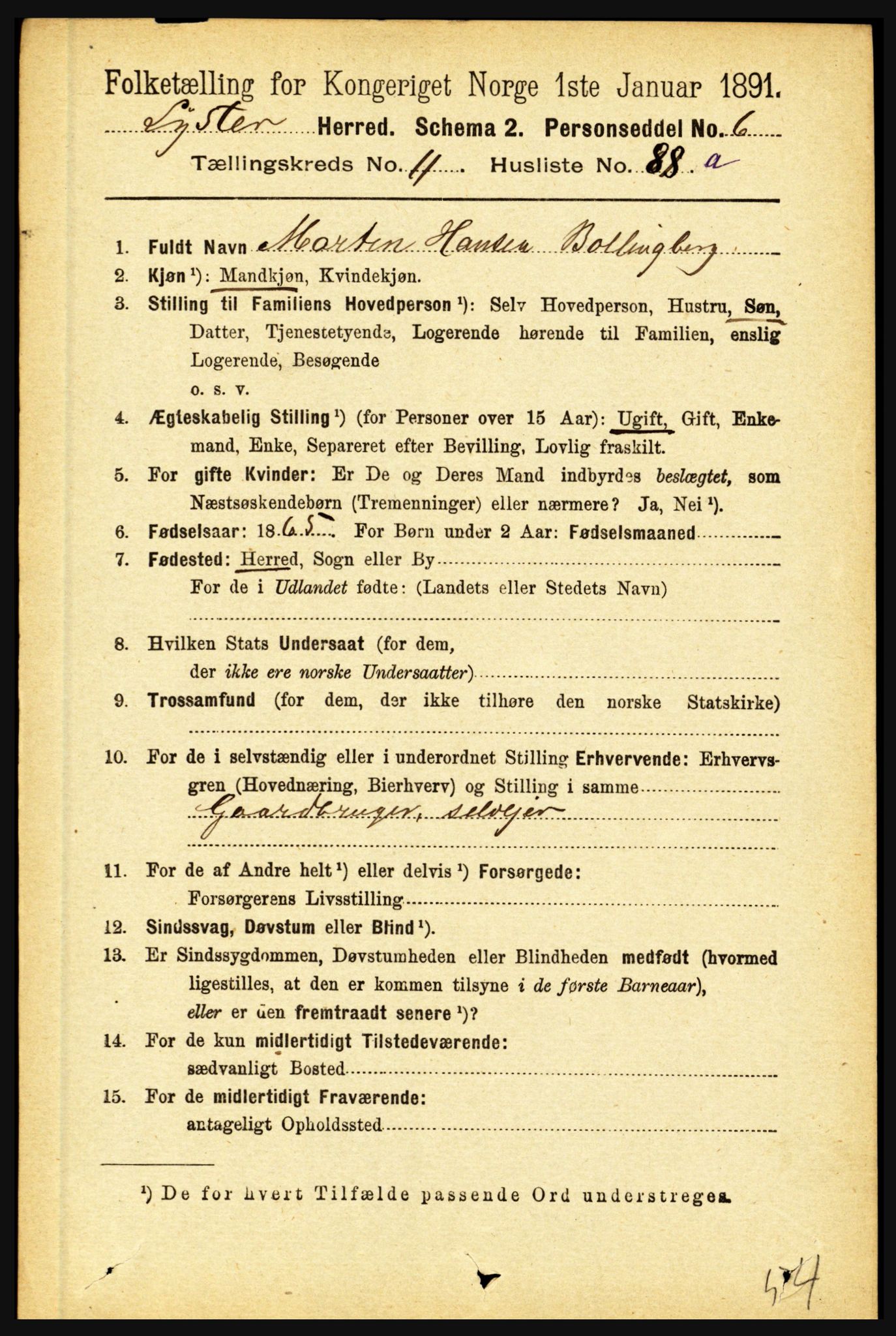 RA, 1891 census for 1426 Luster, 1891, p. 3699