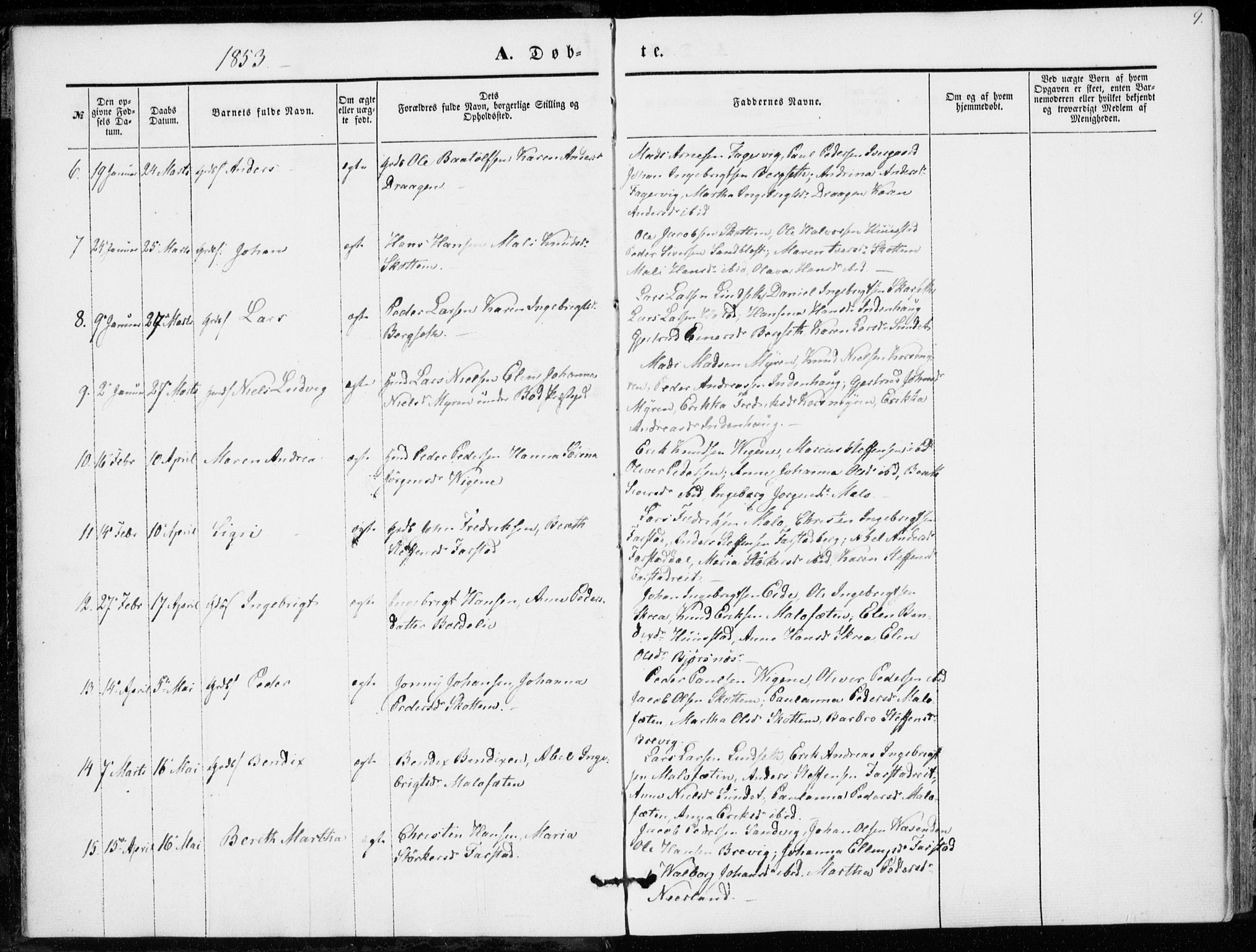Ministerialprotokoller, klokkerbøker og fødselsregistre - Møre og Romsdal, SAT/A-1454/566/L0767: Parish register (official) no. 566A06, 1852-1868, p. 9
