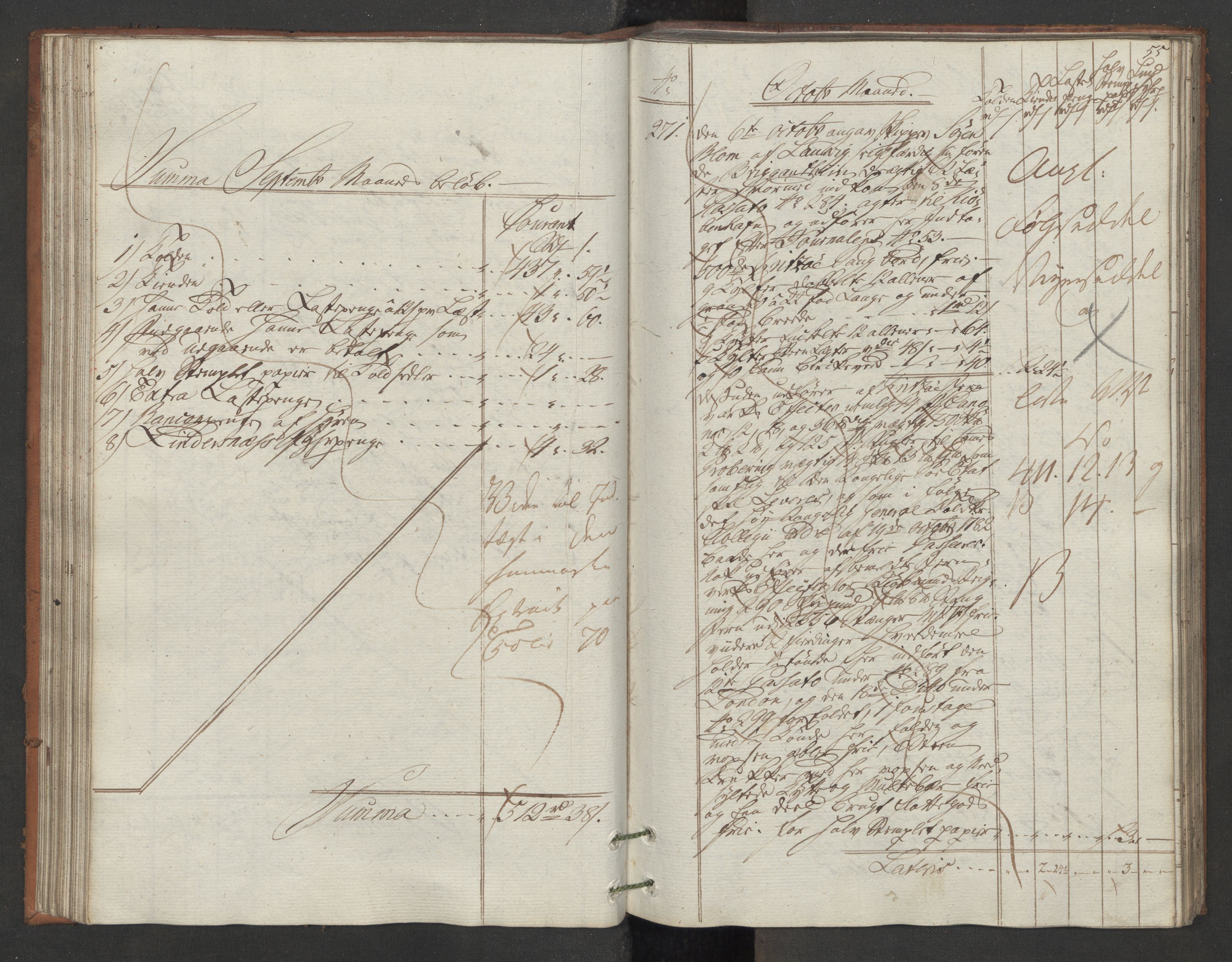 Generaltollkammeret, tollregnskaper, AV/RA-EA-5490/R11/L0087/0001: Tollregnskaper Larvik og Sandefjord / Utgående hovedtollbok, 1786, p. 54b-55a