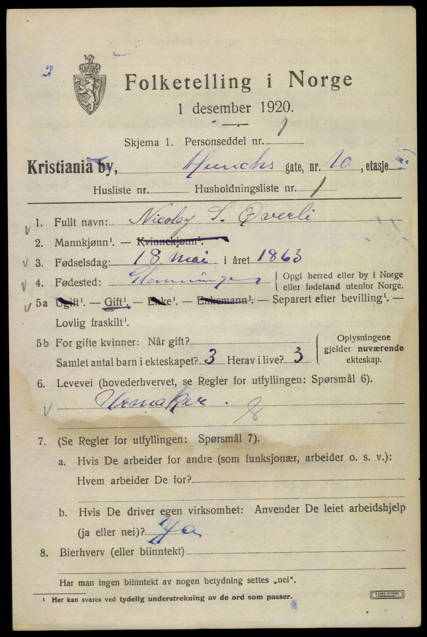 SAO, 1920 census for Kristiania, 1920, p. 400397