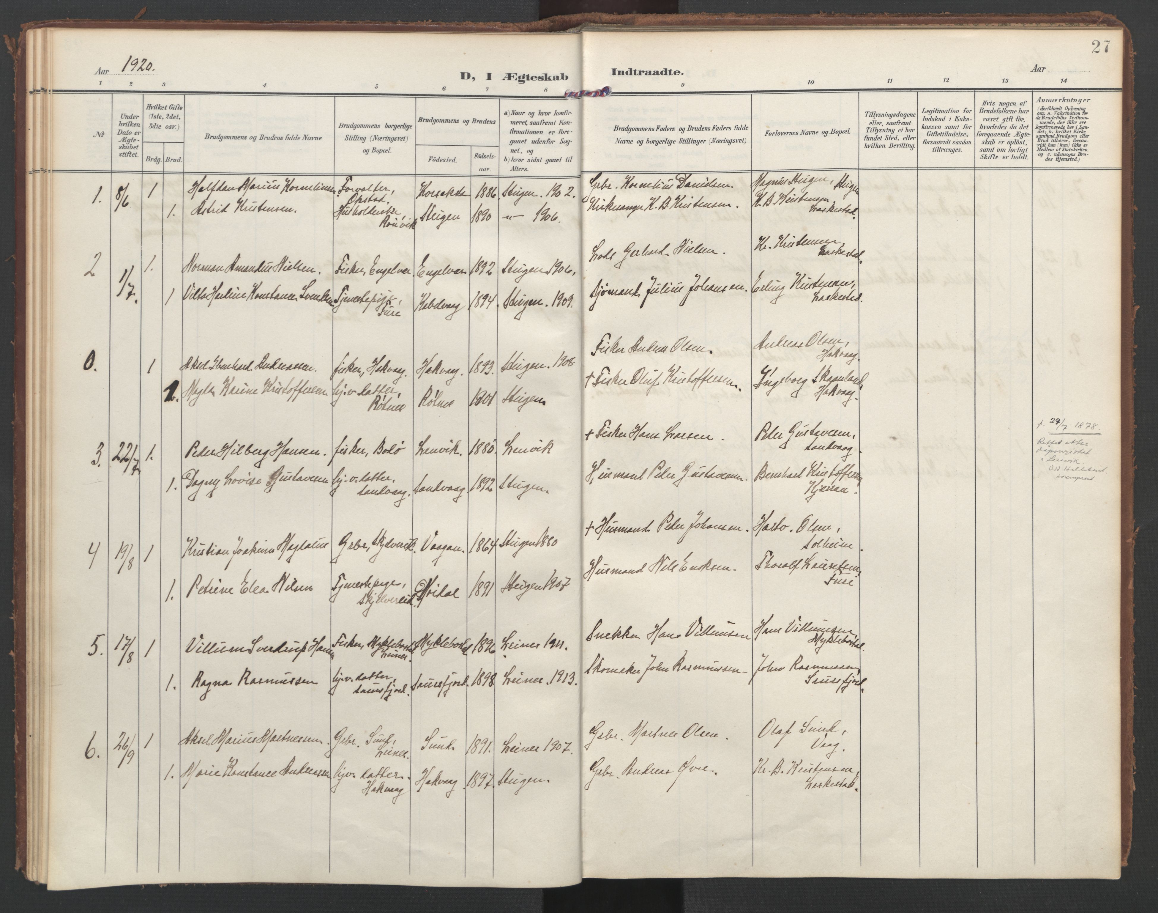 Ministerialprotokoller, klokkerbøker og fødselsregistre - Nordland, SAT/A-1459/855/L0806: Parish register (official) no. 855A14, 1906-1922, p. 27