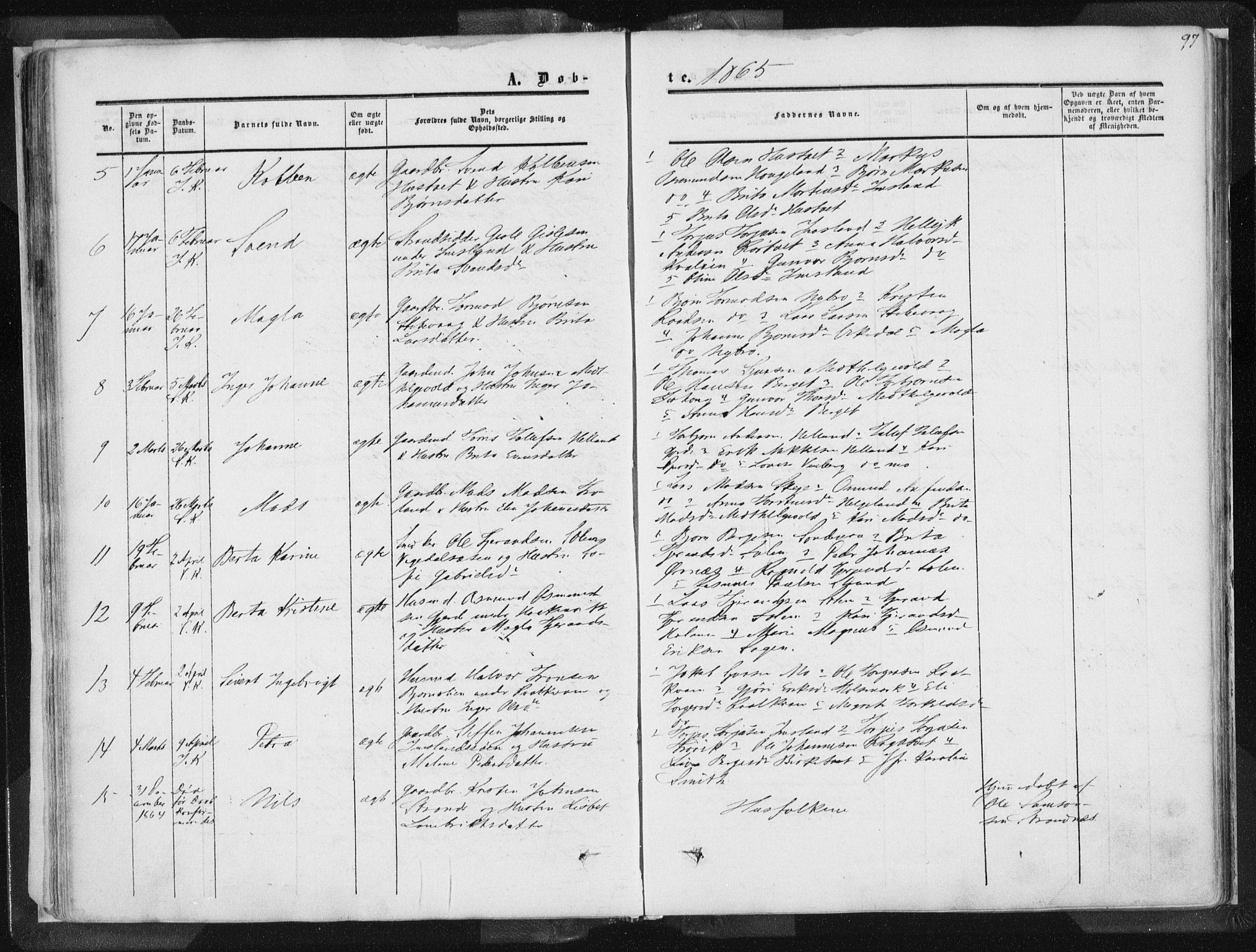 Vikedal sokneprestkontor, AV/SAST-A-101840/01/IV: Parish register (official) no. A 6.1, 1851-1867, p. 97