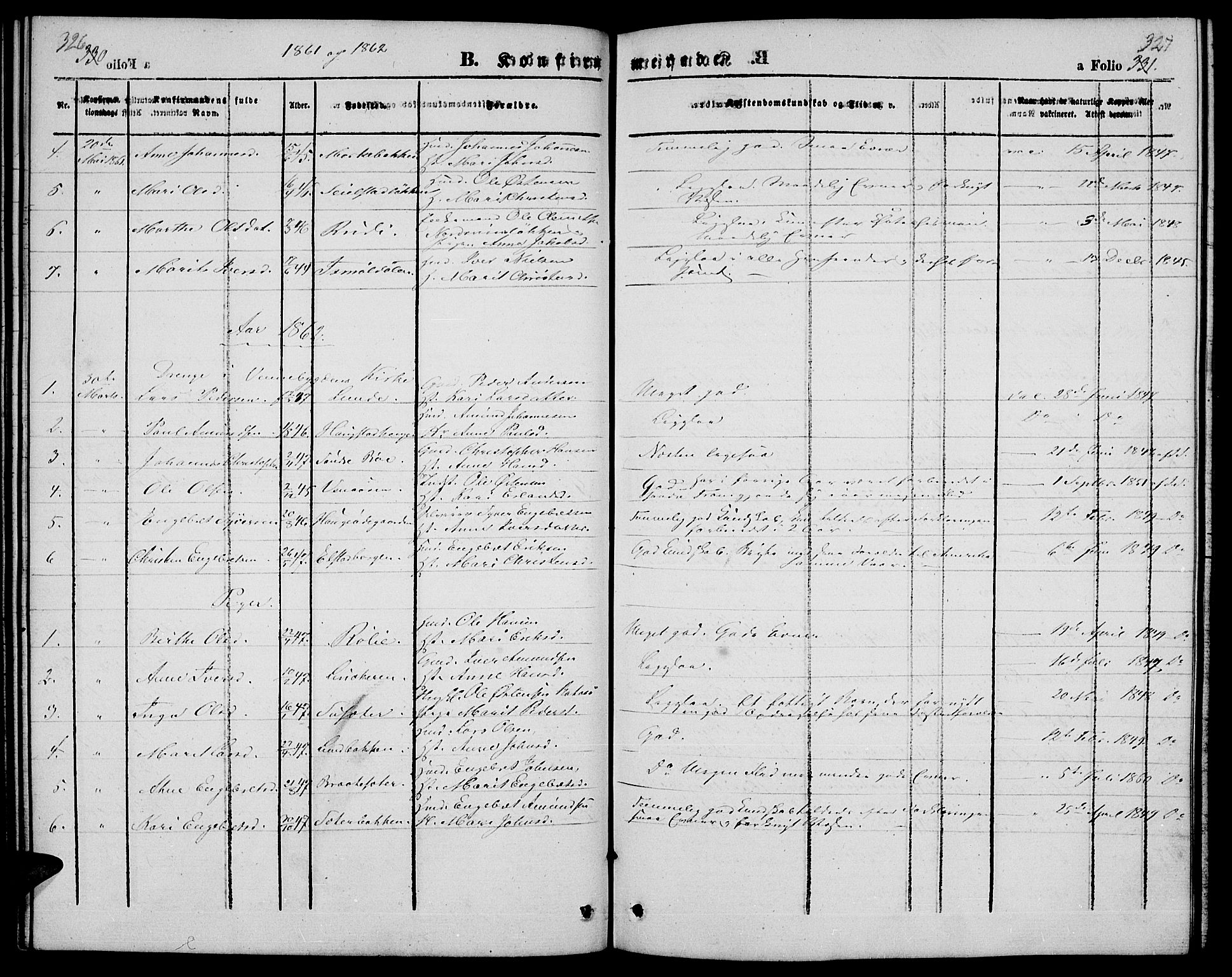 Ringebu prestekontor, SAH/PREST-082/H/Ha/Hab/L0003: Parish register (copy) no. 3, 1854-1866, p. 326-327