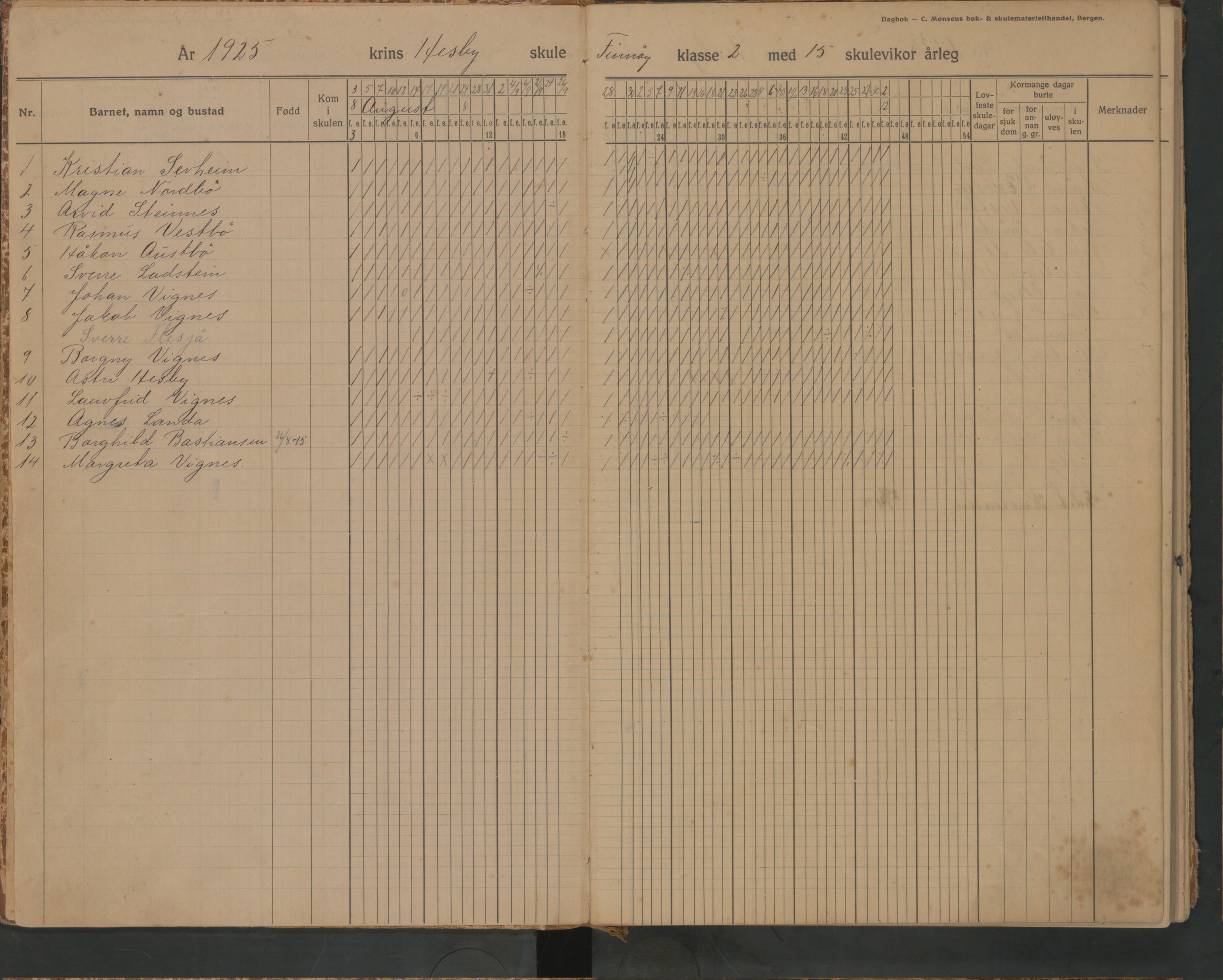 A-0854, Finnøy kommune. Hesby skole, BYST/A-0854/G/Ga/L0003: Dagbok, 1925-1961