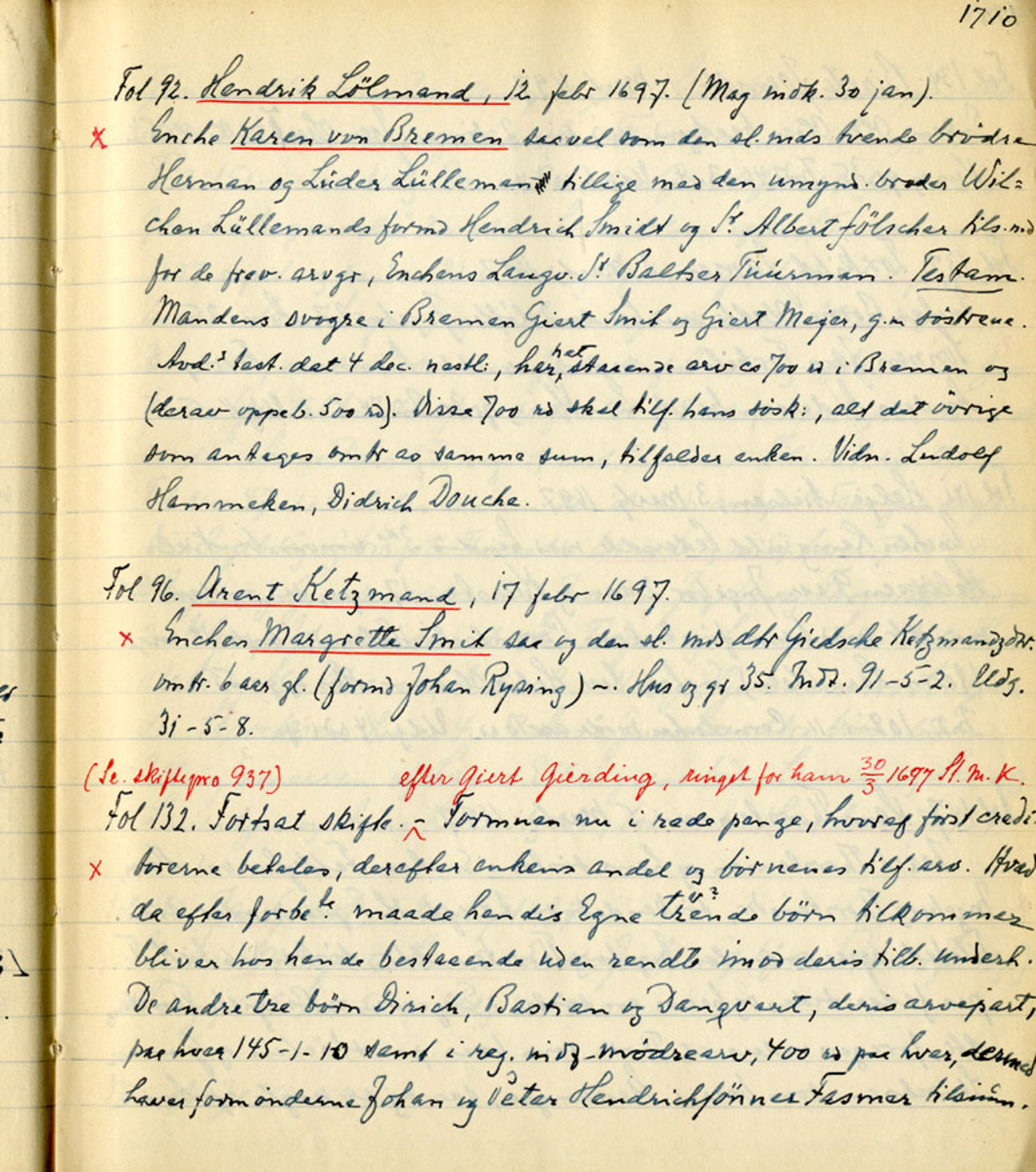 Sollied, Olaf og Thora - samlinger, AV/SAB-SAB/DA-0401/01/L0011/0002: Skifte: Utdrag av registreringsprotokoll / 97 Skifte: utdrag av registreringsprotokoll, 1696-1722, p. 1710