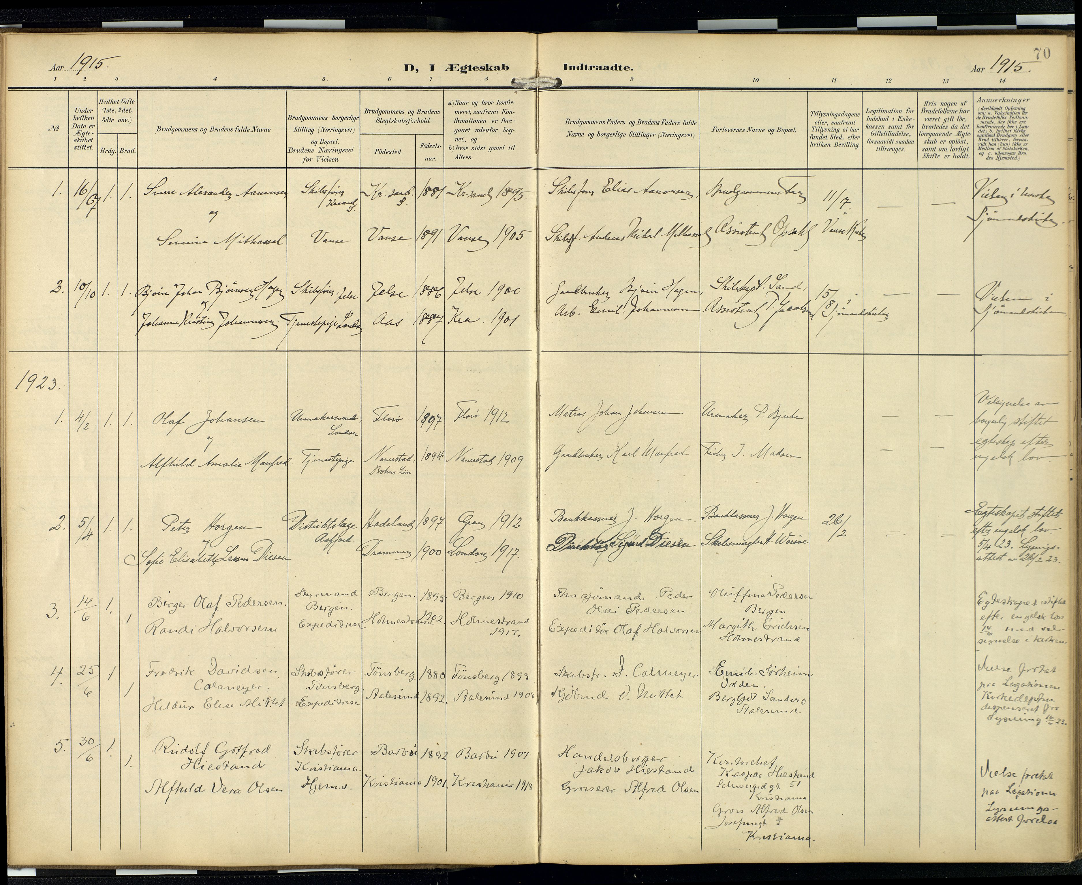  Den norske sjømannsmisjon i utlandet/London m/bistasjoner, SAB/SAB/PA-0103/H/Ha/L0003: Parish register (official) no. A 3, 1903-1934, p. 69b-70a