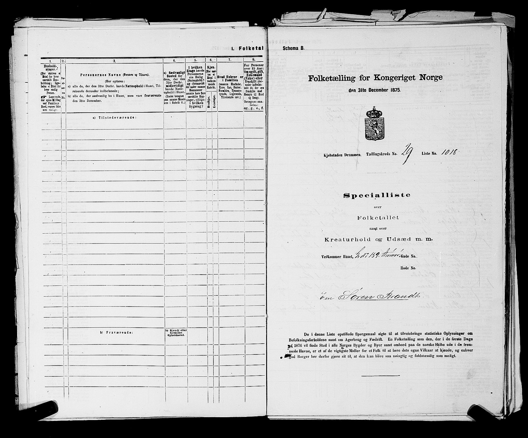 SAKO, 1875 census for 0602 Drammen, 1875, p. 2741