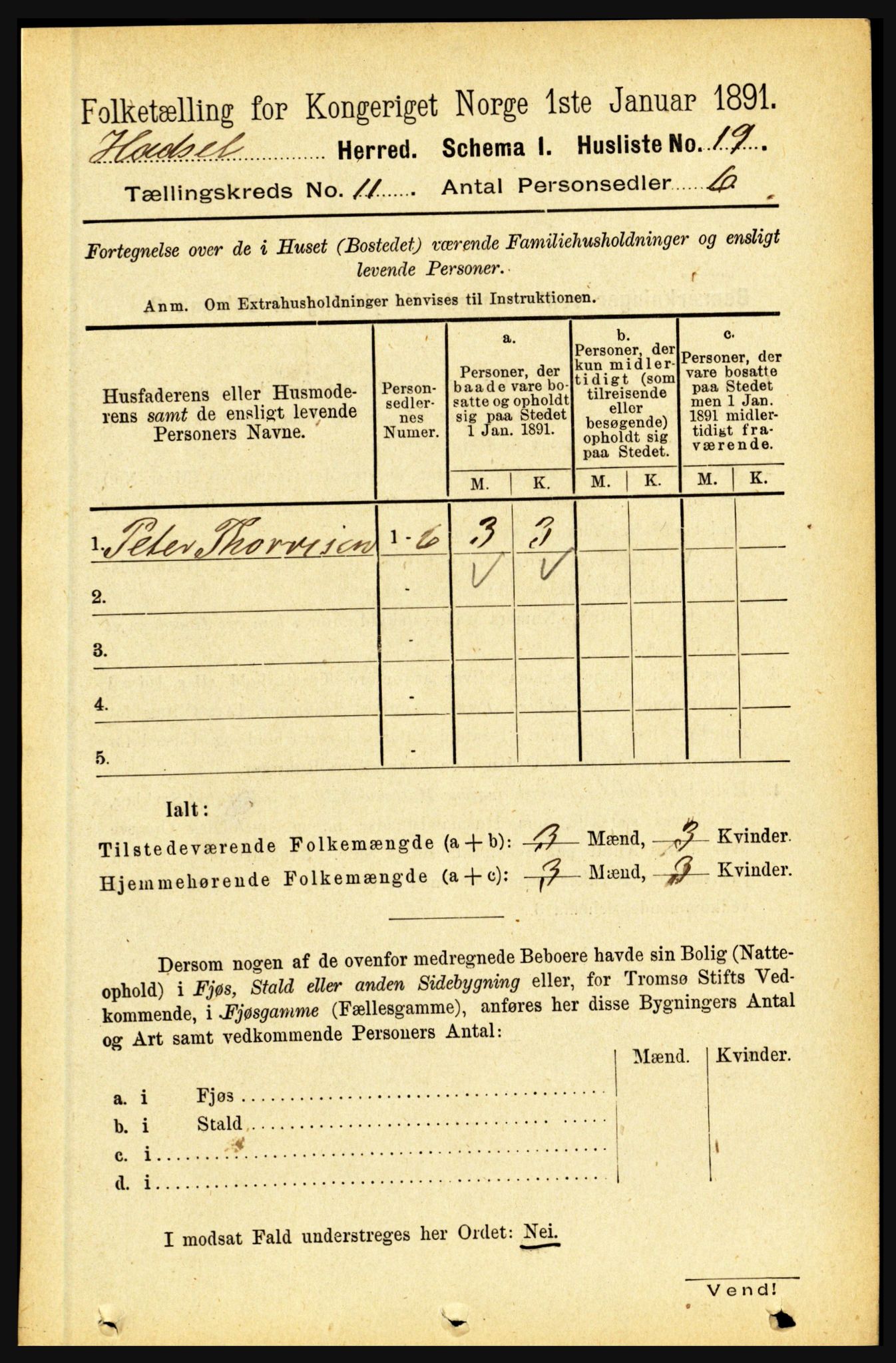 RA, 1891 census for 1866 Hadsel, 1891, p. 4661