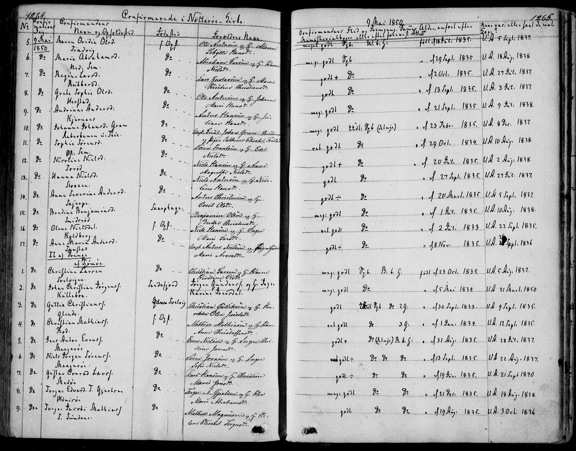 Nøtterøy kirkebøker, AV/SAKO-A-354/F/Fa/L0005: Parish register (official) no. I 5, 1839-1852, p. 1264-1265