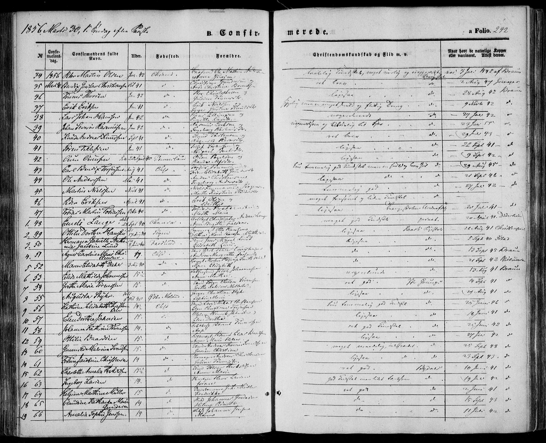 Kristiansand domprosti, SAK/1112-0006/F/Fa/L0014: Parish register (official) no. A 14, 1852-1867, p. 242