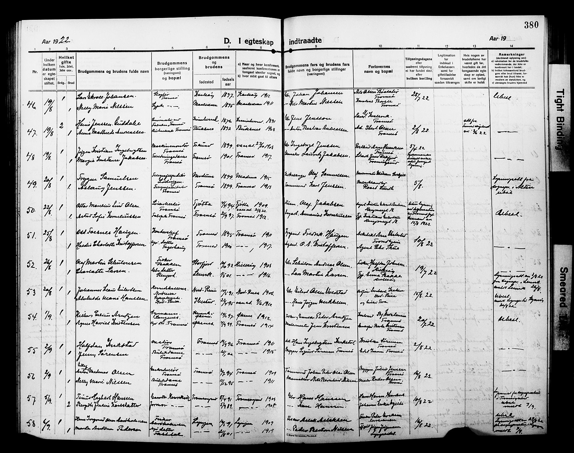 Tromsø sokneprestkontor/stiftsprosti/domprosti, AV/SATØ-S-1343/G/Gb/L0009klokker: Parish register (copy) no. 9, 1915-1925, p. 380