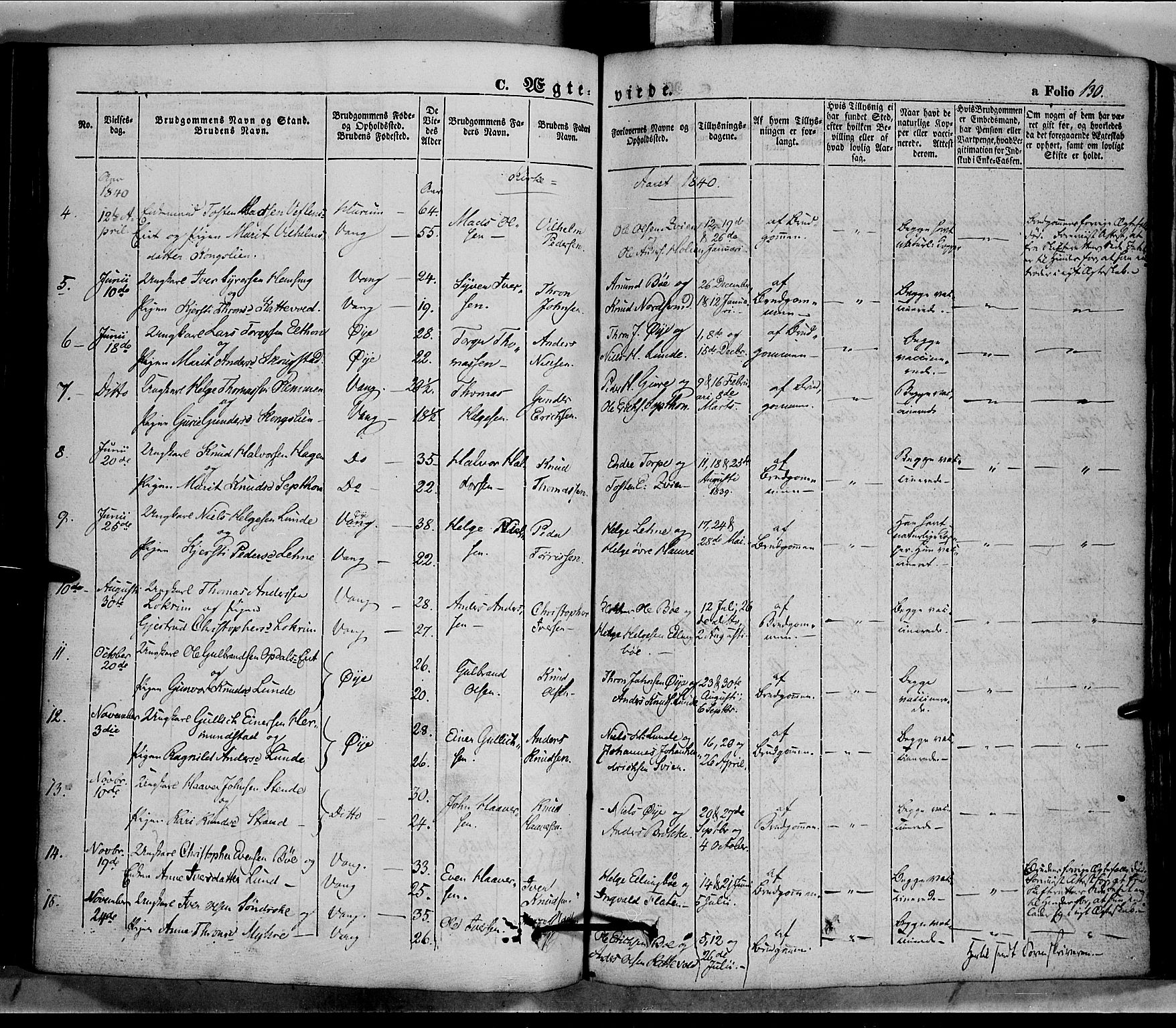 Vang prestekontor, Valdres, SAH/PREST-140/H/Ha/L0005: Parish register (official) no. 5, 1831-1845, p. 130