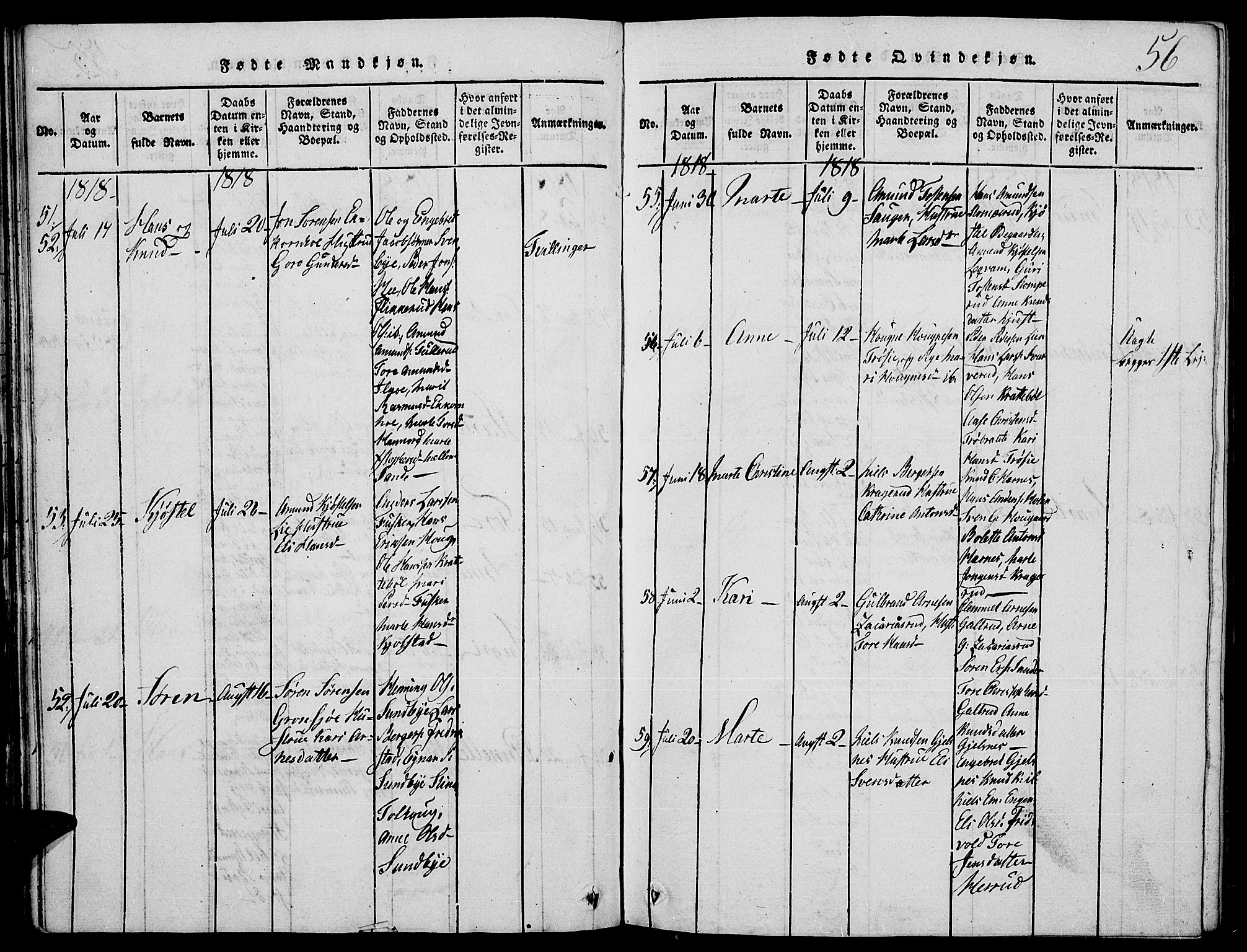 Strøm-Odalen prestekontor, AV/SAH-PREST-028/H/Ha/Hab/L0001: Parish register (copy) no. 1, 1813-1825, p. 56