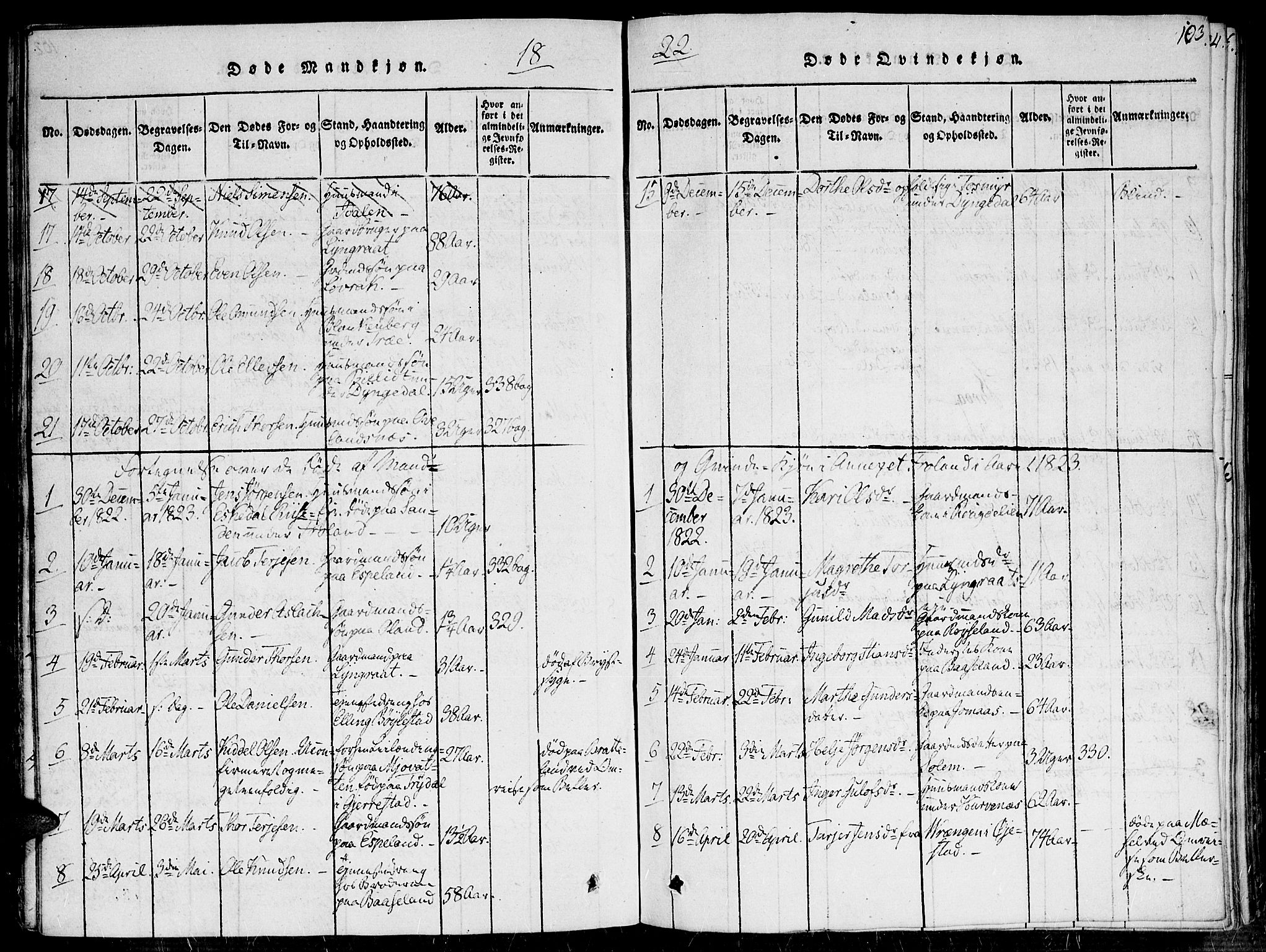 Fjære sokneprestkontor, AV/SAK-1111-0011/F/Fa/L0001: Parish register (official) no. A 1 /2, 1816-1826, p. 103