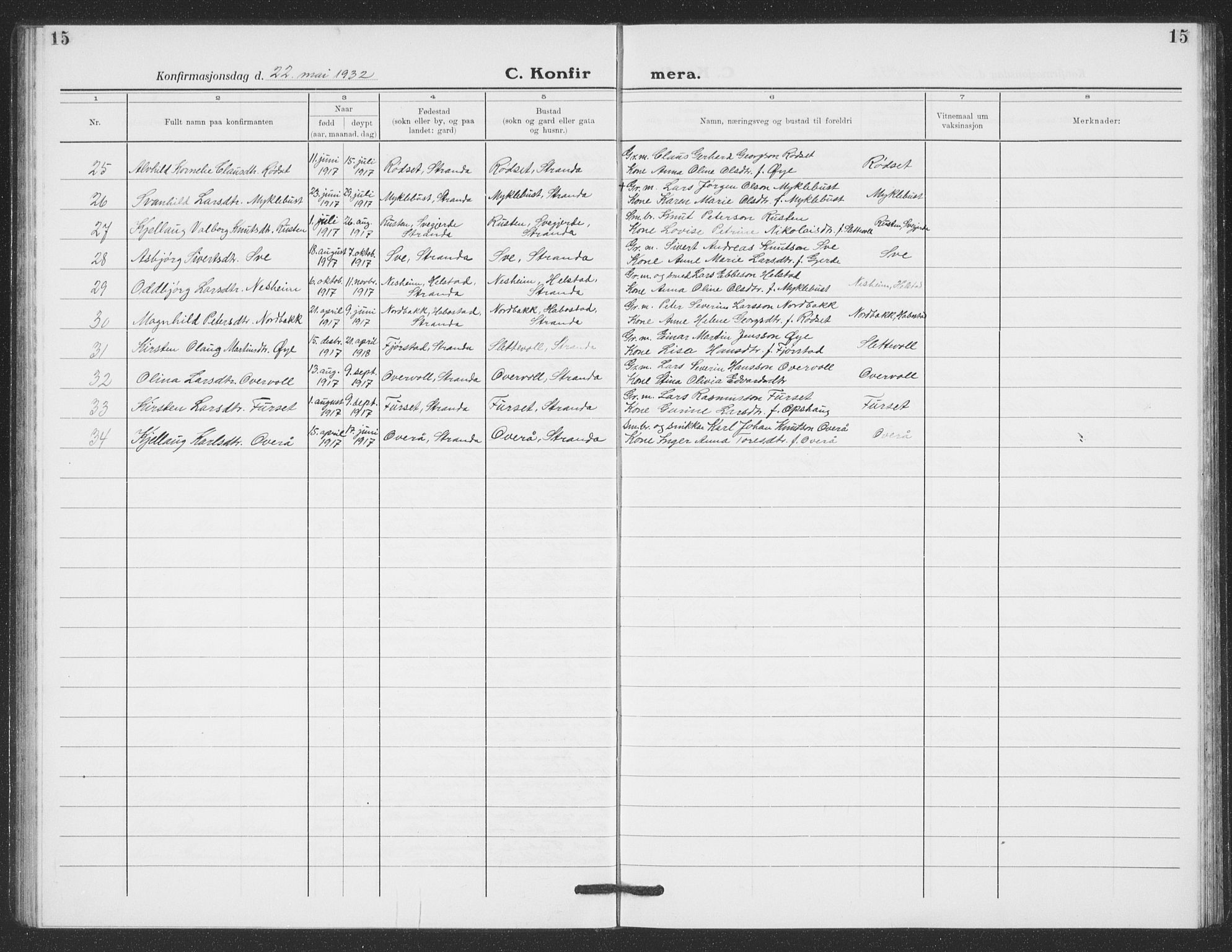 Ministerialprotokoller, klokkerbøker og fødselsregistre - Møre og Romsdal, AV/SAT-A-1454/520/L0294: Parish register (copy) no. 520C06, 1923-1938, p. 15