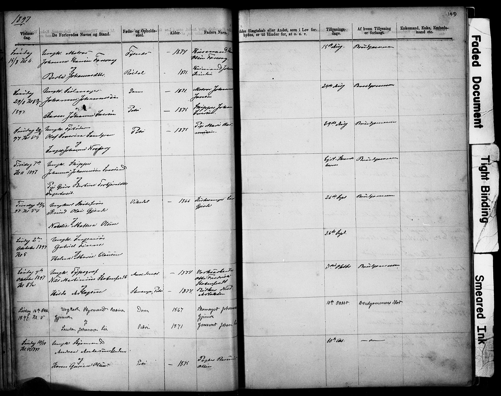 Domkirken sokneprestkontor, SAST/A-101812/001/30/30BB/L0014: Parish register (copy) no. B 14, 1875-1902, p. 149