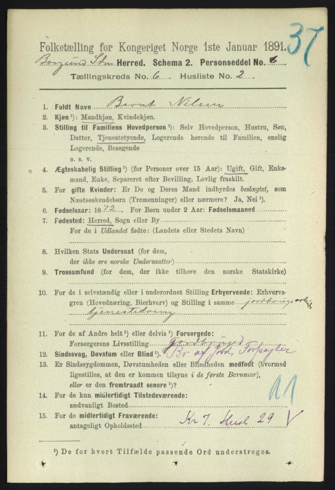 RA, 1891 census for 1531 Borgund, 1891, p. 1579