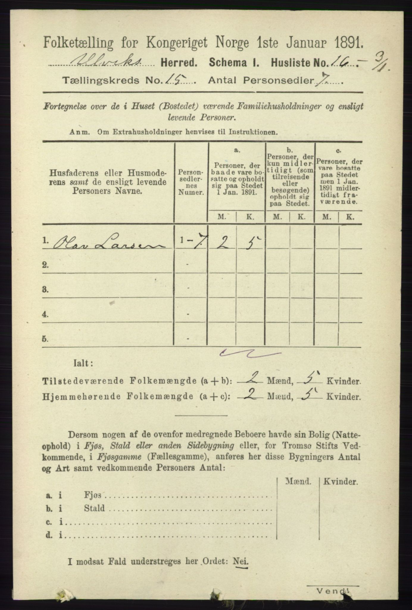 RA, 1891 census for 1233 Ulvik, 1891, p. 4595