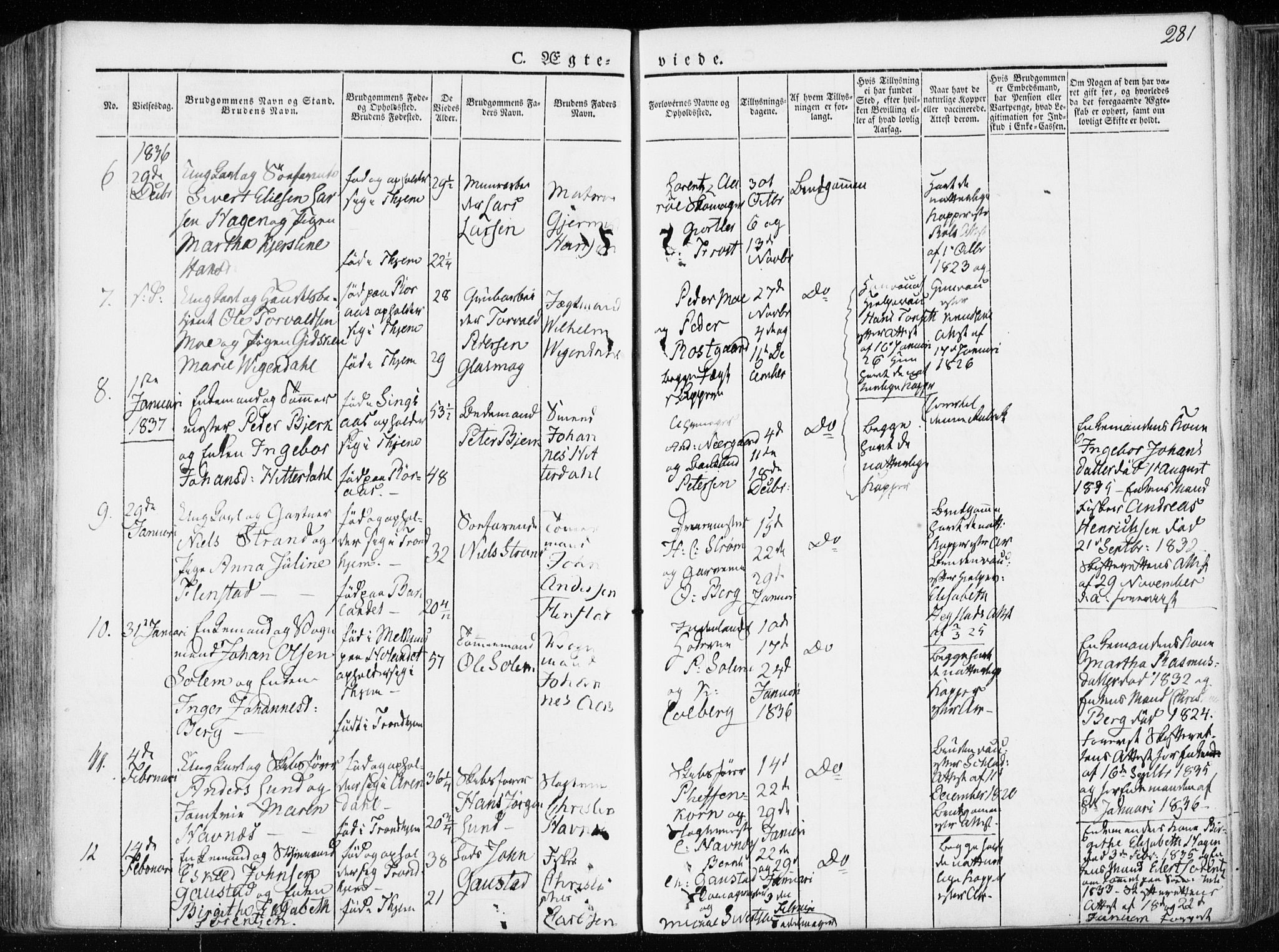 Ministerialprotokoller, klokkerbøker og fødselsregistre - Sør-Trøndelag, SAT/A-1456/601/L0047: Parish register (official) no. 601A15, 1831-1839, p. 281