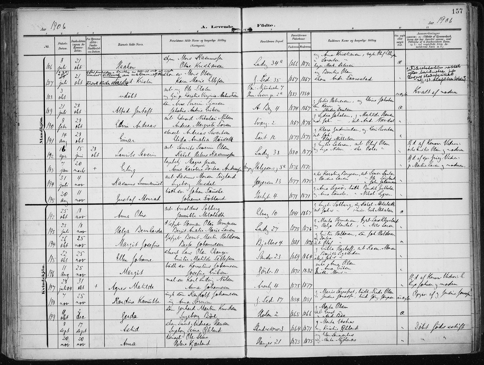 Sandviken Sokneprestembete, AV/SAB-A-77601/H/Ha/L0006: Parish register (official) no. B 3, 1901-1912, p. 157