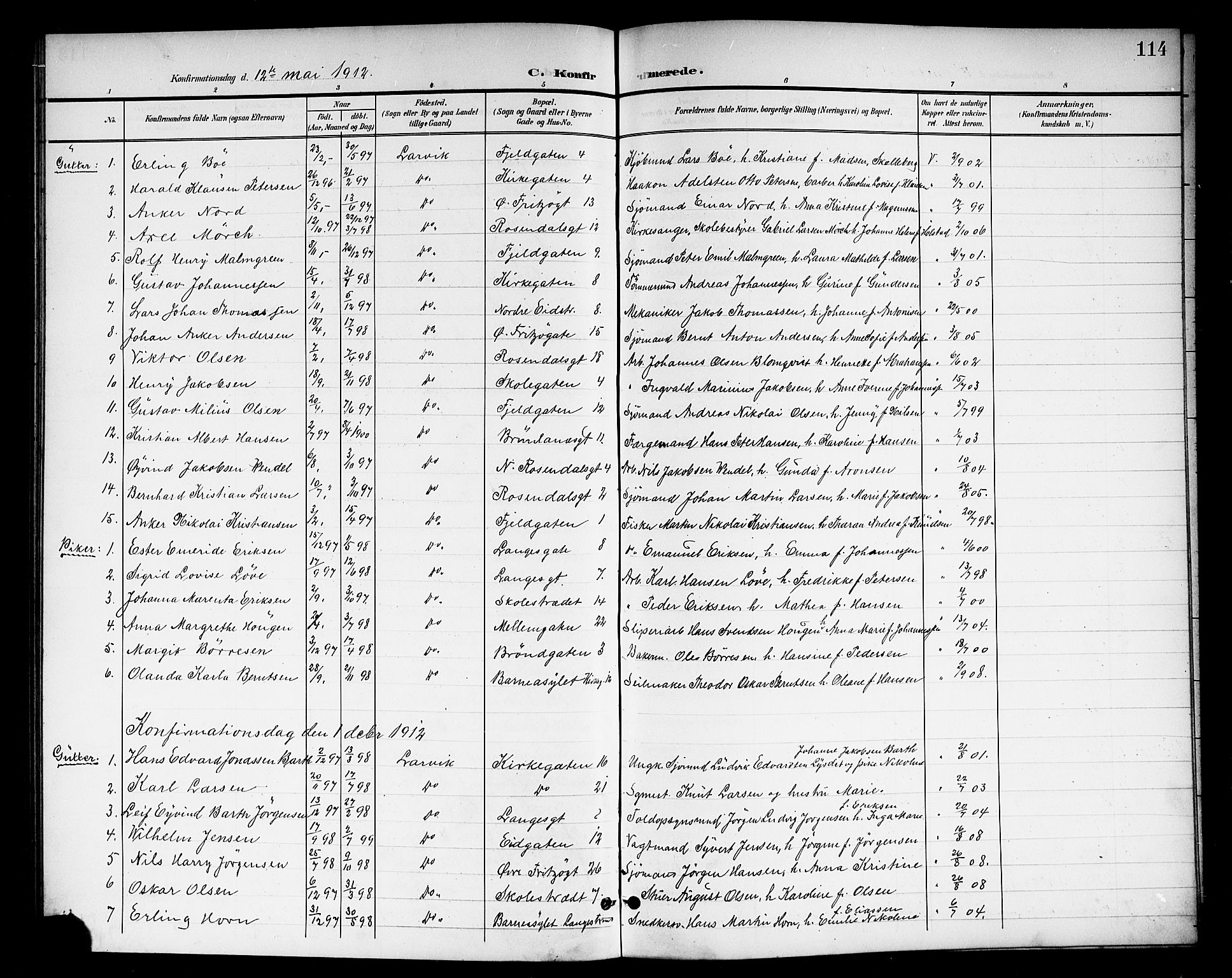 Larvik kirkebøker, AV/SAKO-A-352/G/Gb/L0004: Parish register (copy) no. II 4, 1899-1919, p. 114