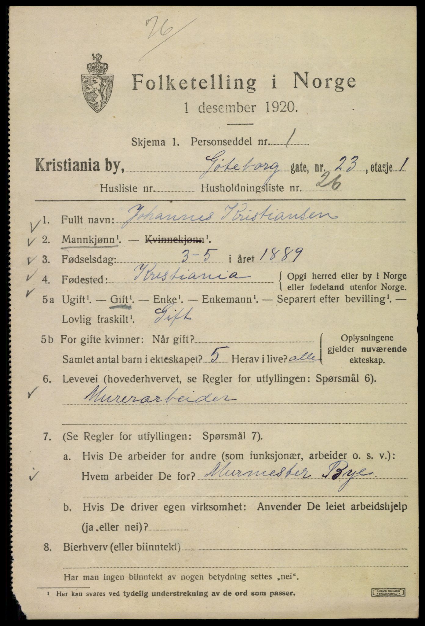 SAO, 1920 census for Kristiania, 1920, p. 263931