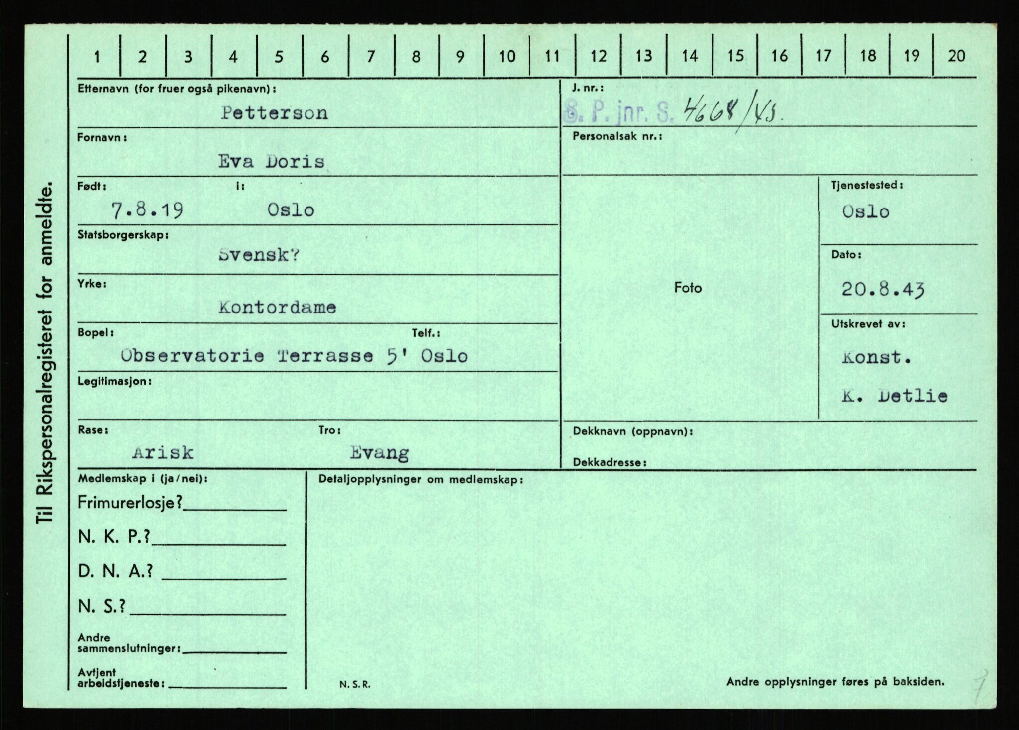 Statspolitiet - Hovedkontoret / Osloavdelingen, AV/RA-S-1329/C/Ca/L0012: Oanæs - Quistgaard	, 1943-1945, p. 4456