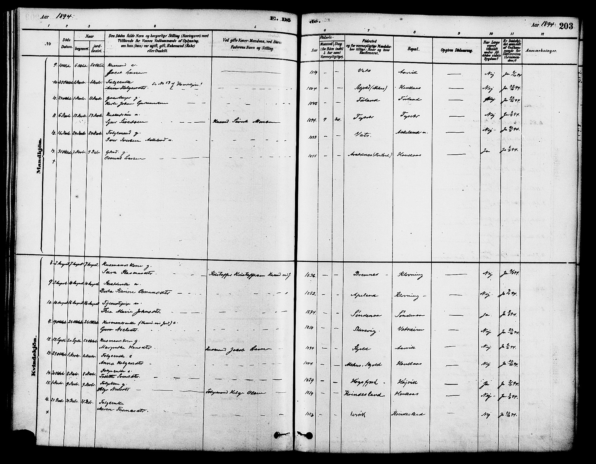 Tysvær sokneprestkontor, AV/SAST-A -101864/H/Ha/Haa/L0006: Parish register (official) no. A 6, 1878-1896, p. 203