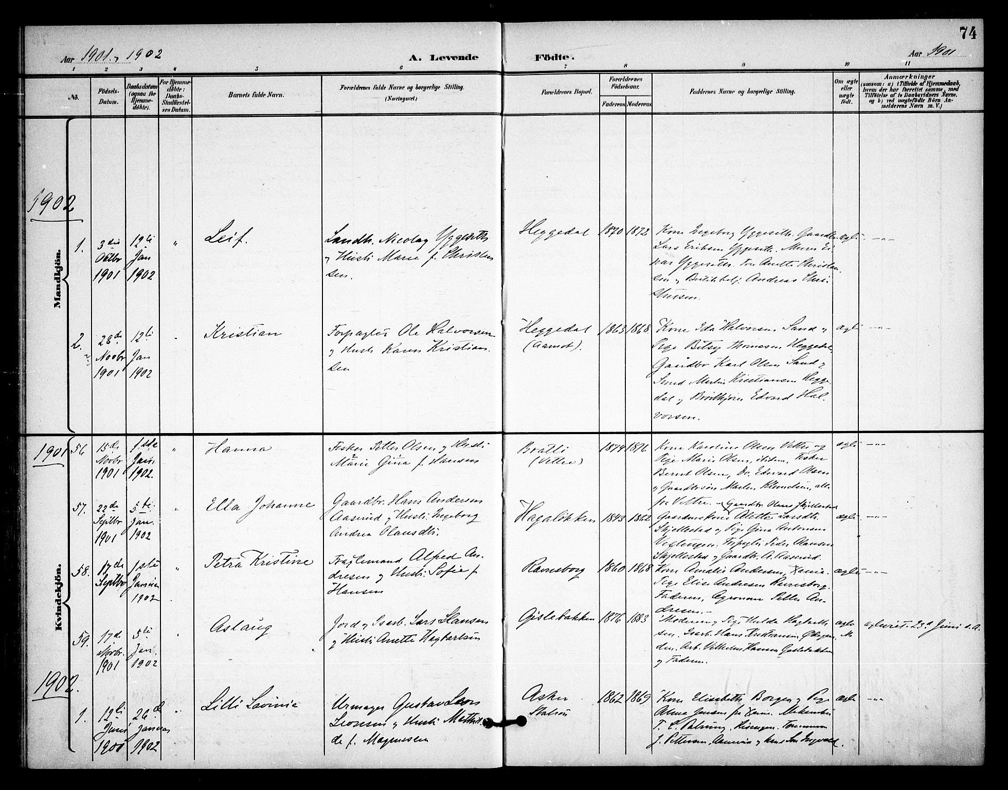 Asker prestekontor Kirkebøker, AV/SAO-A-10256a/F/Fa/L0015: Parish register (official) no. I 15, 1896-1915, p. 74