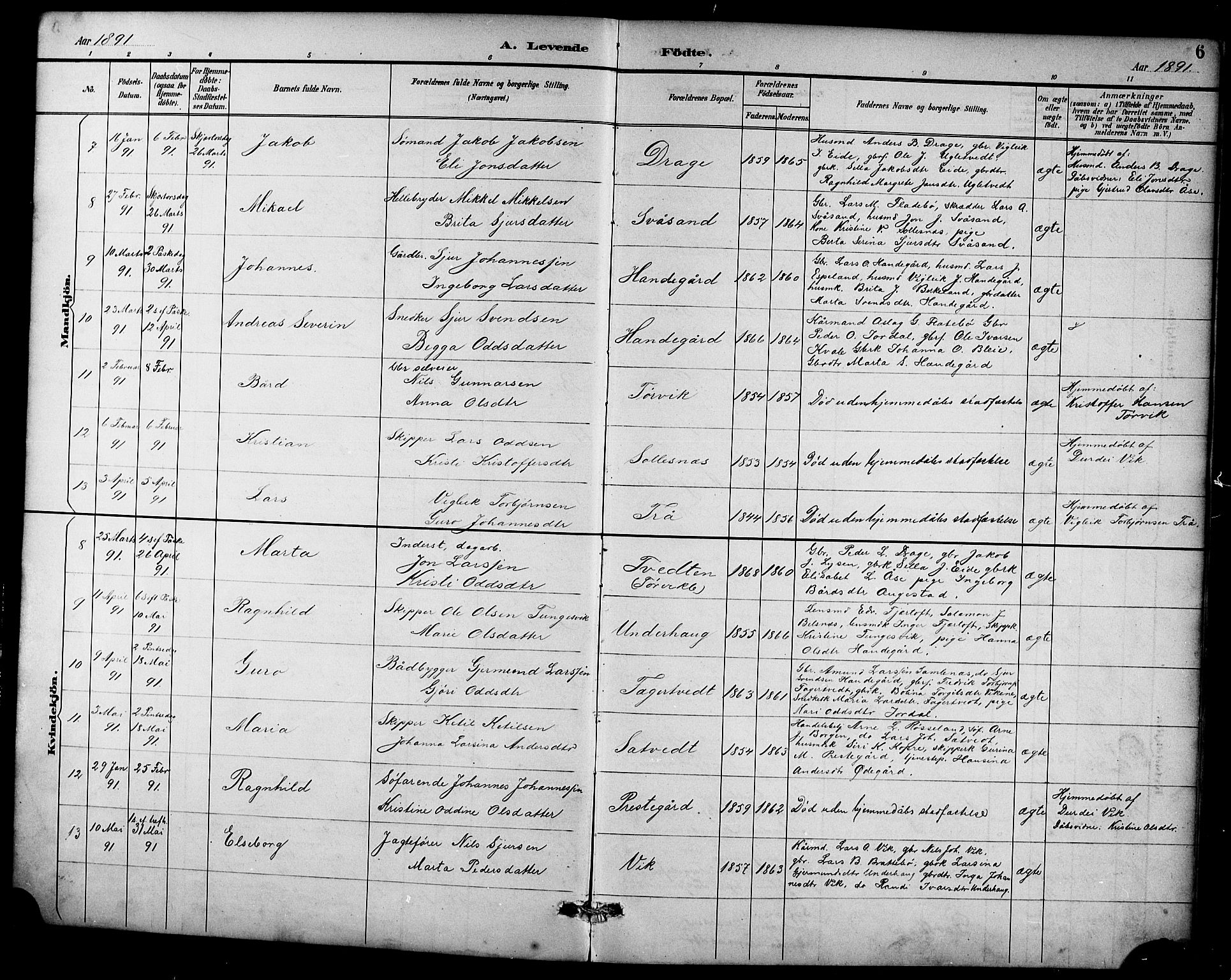 Ullensvang sokneprestembete, SAB/A-78701/H/Hab: Parish register (copy) no. D 1, 1891-1908, p. 6