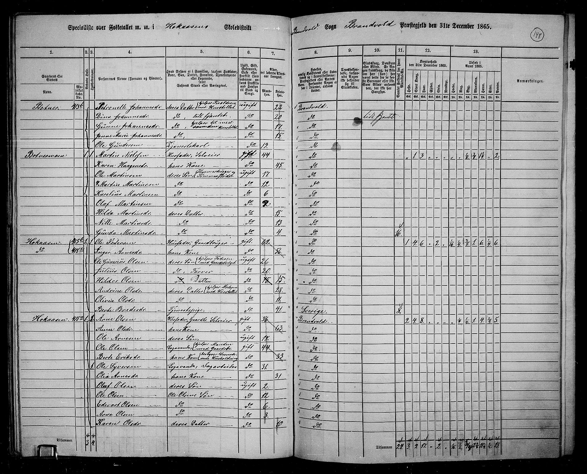 RA, 1865 census for Brandval, 1865, p. 125